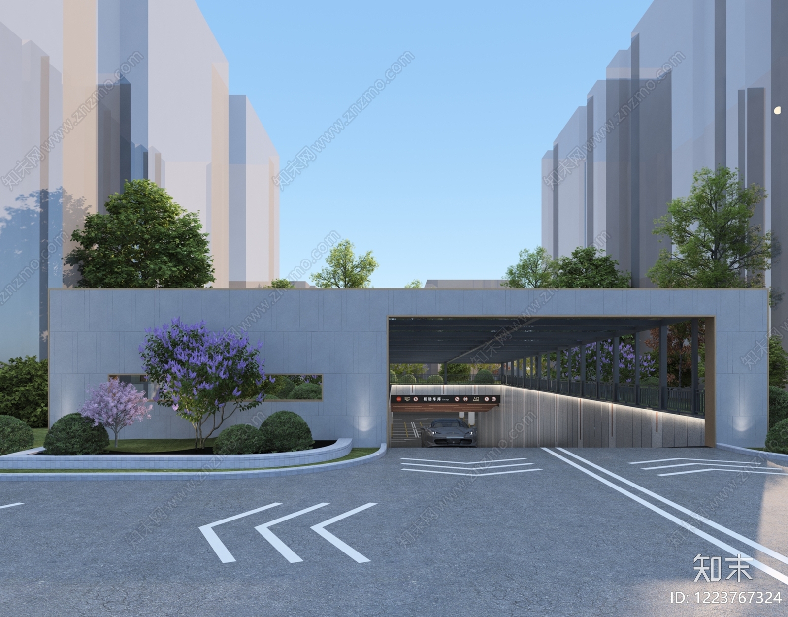 极简地下车库3D模型渲染效果图