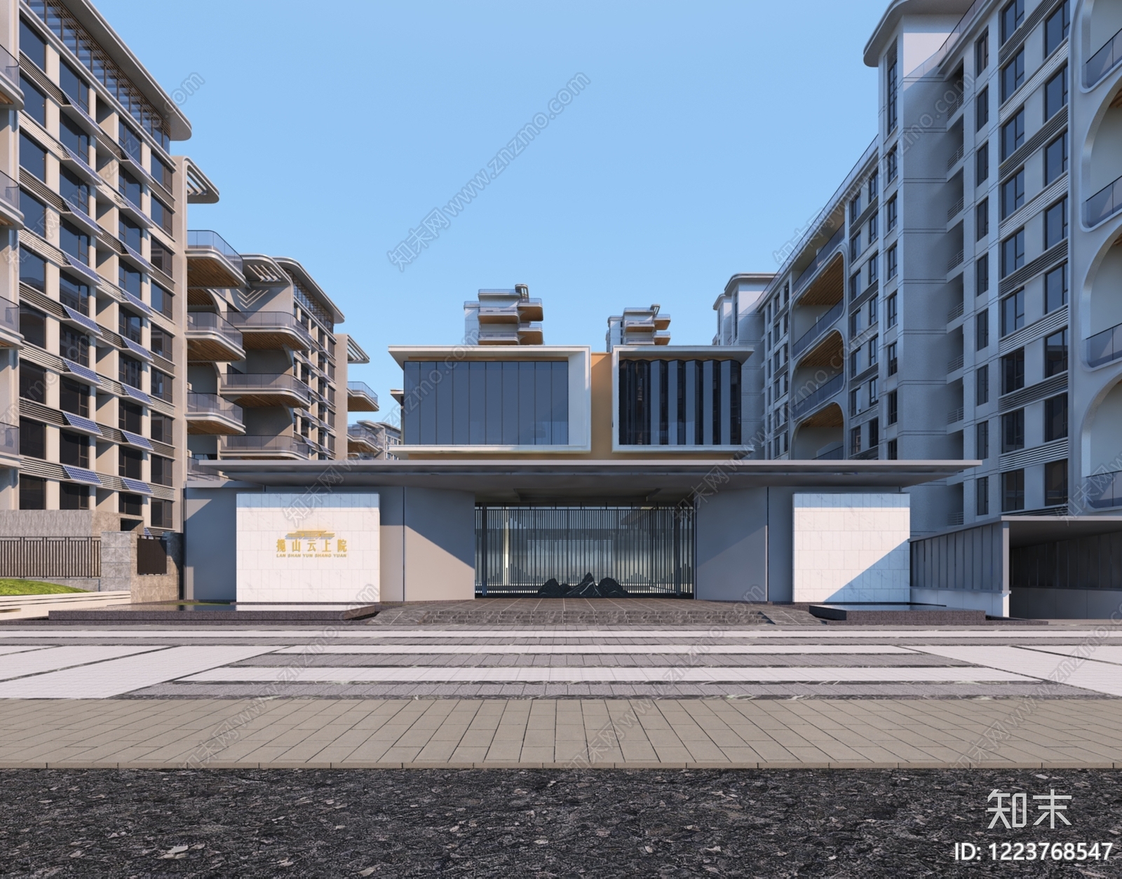 现代主义售楼处外观3D模型渲染效果图