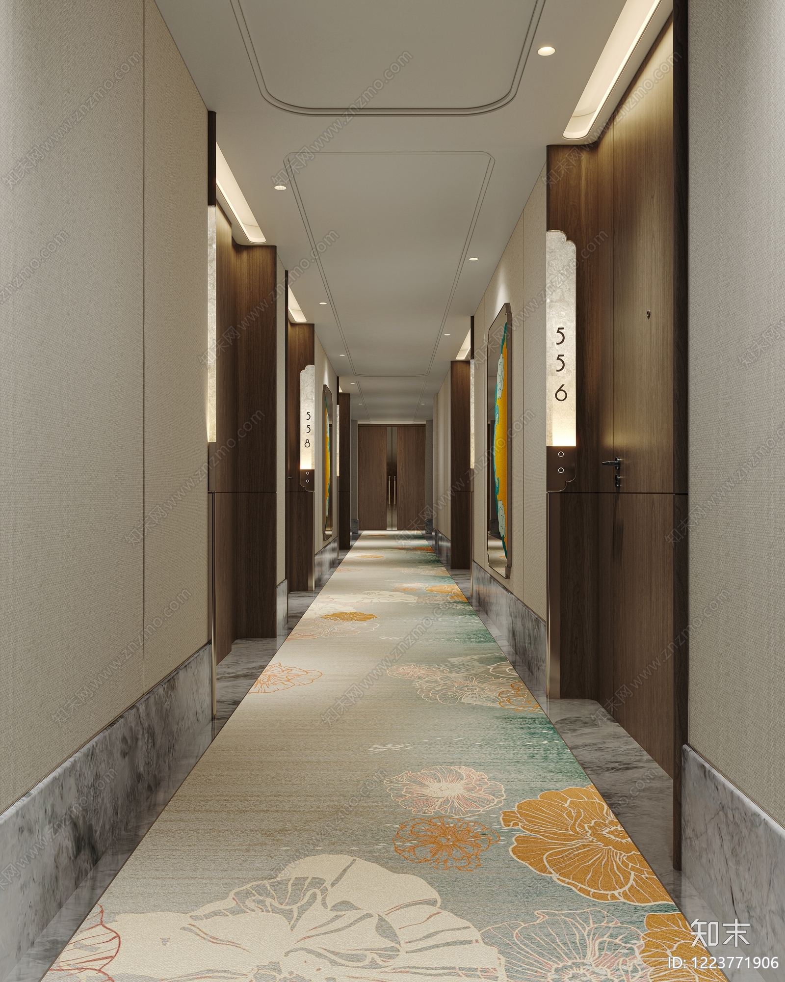 新中式酒店走廊3D模型下载【ID:1223771906】
