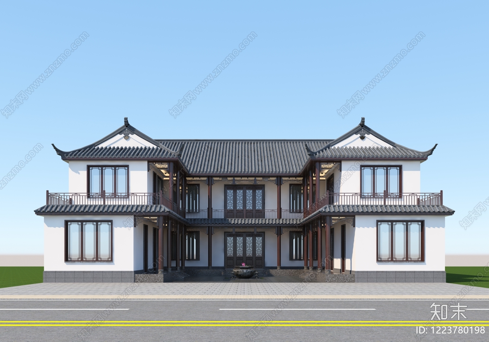 中式古建四合院3D模型渲染效果图