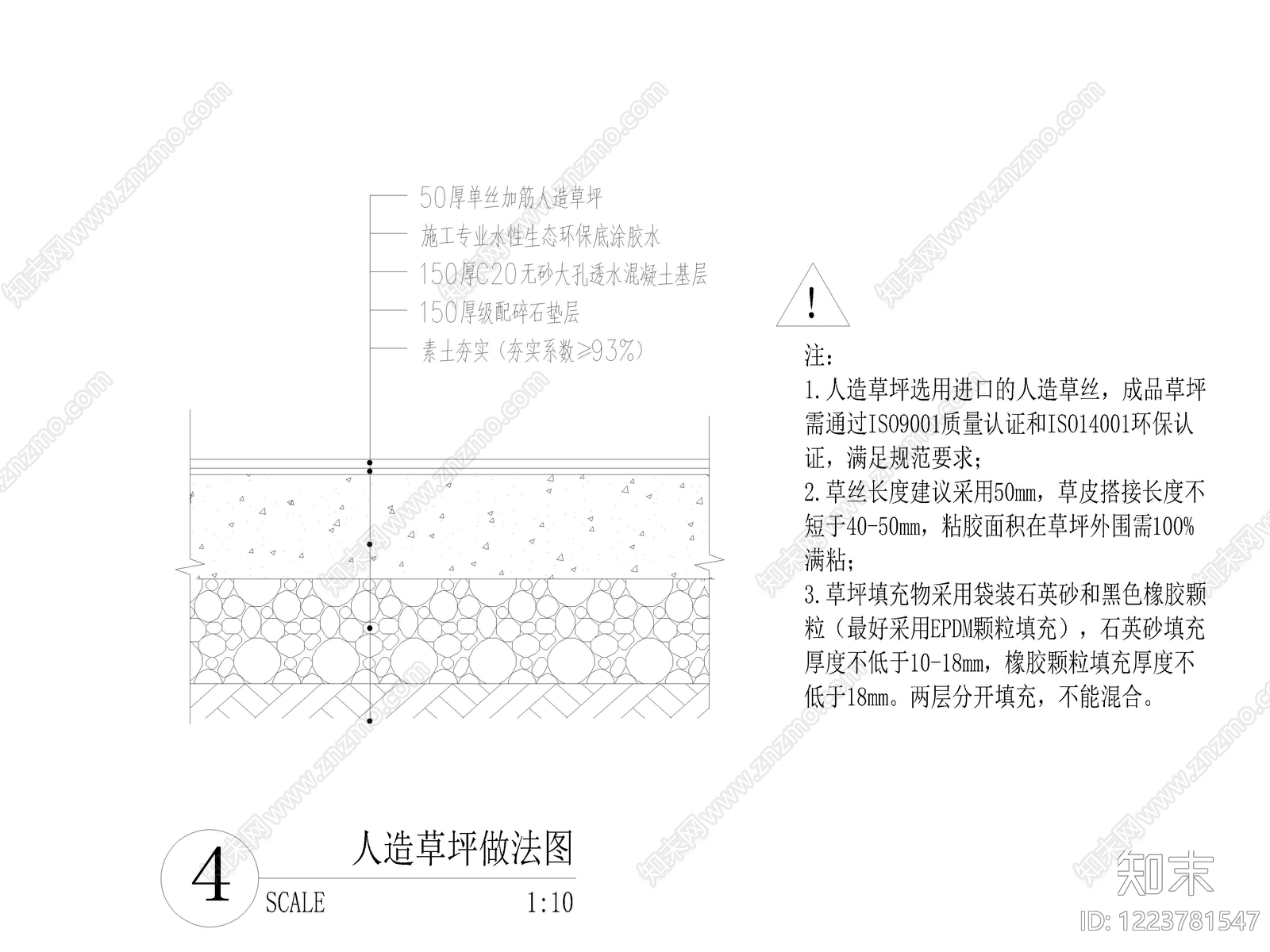 8套人造草坪路面场地做法节点详图CAD施工图cad施工图下载【ID:1223781547】