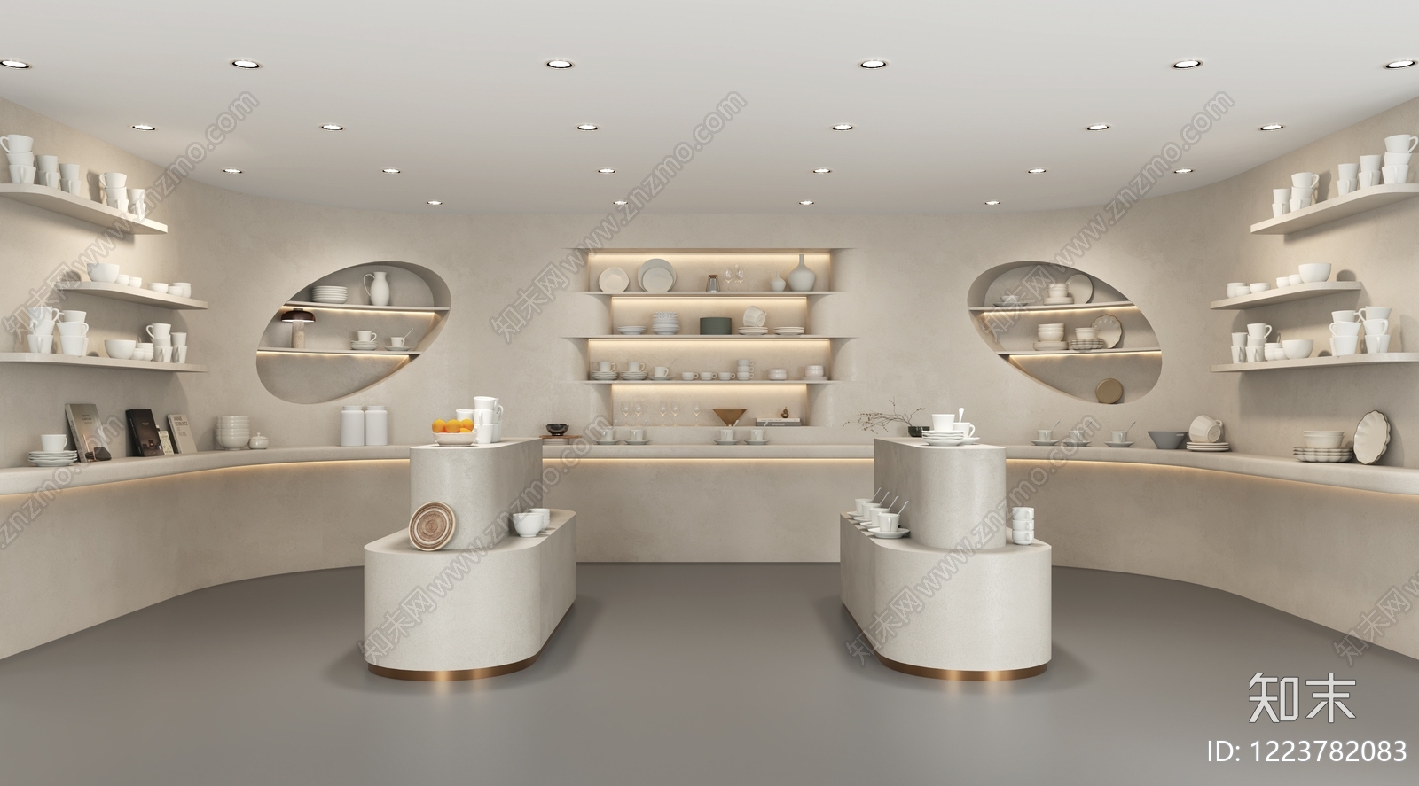 奶油风陶瓷展厅3D模型渲染效果图