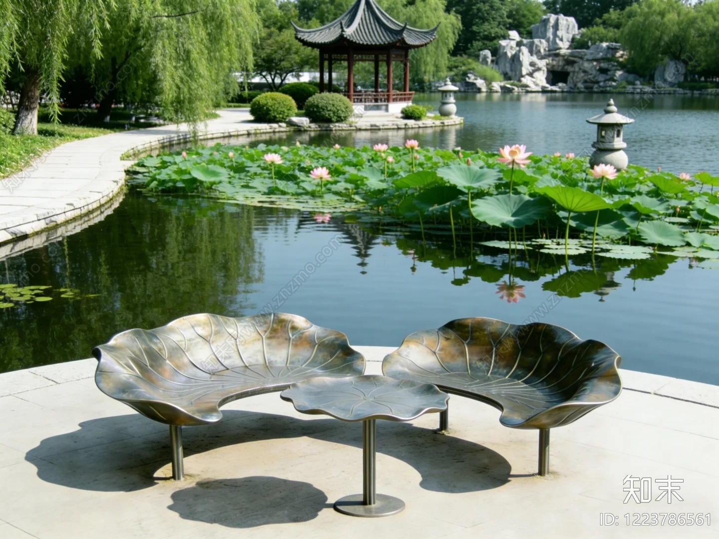 新中式户外桌椅SU模型下载【ID:1223786561】