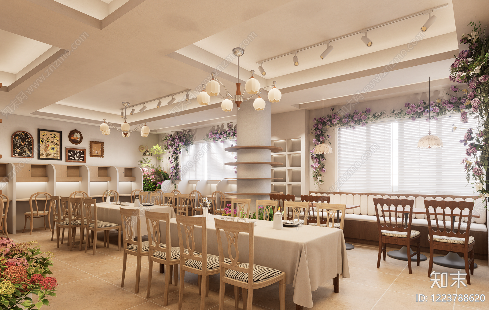 奶油风西餐厅SU模型下载【ID:1223788620】