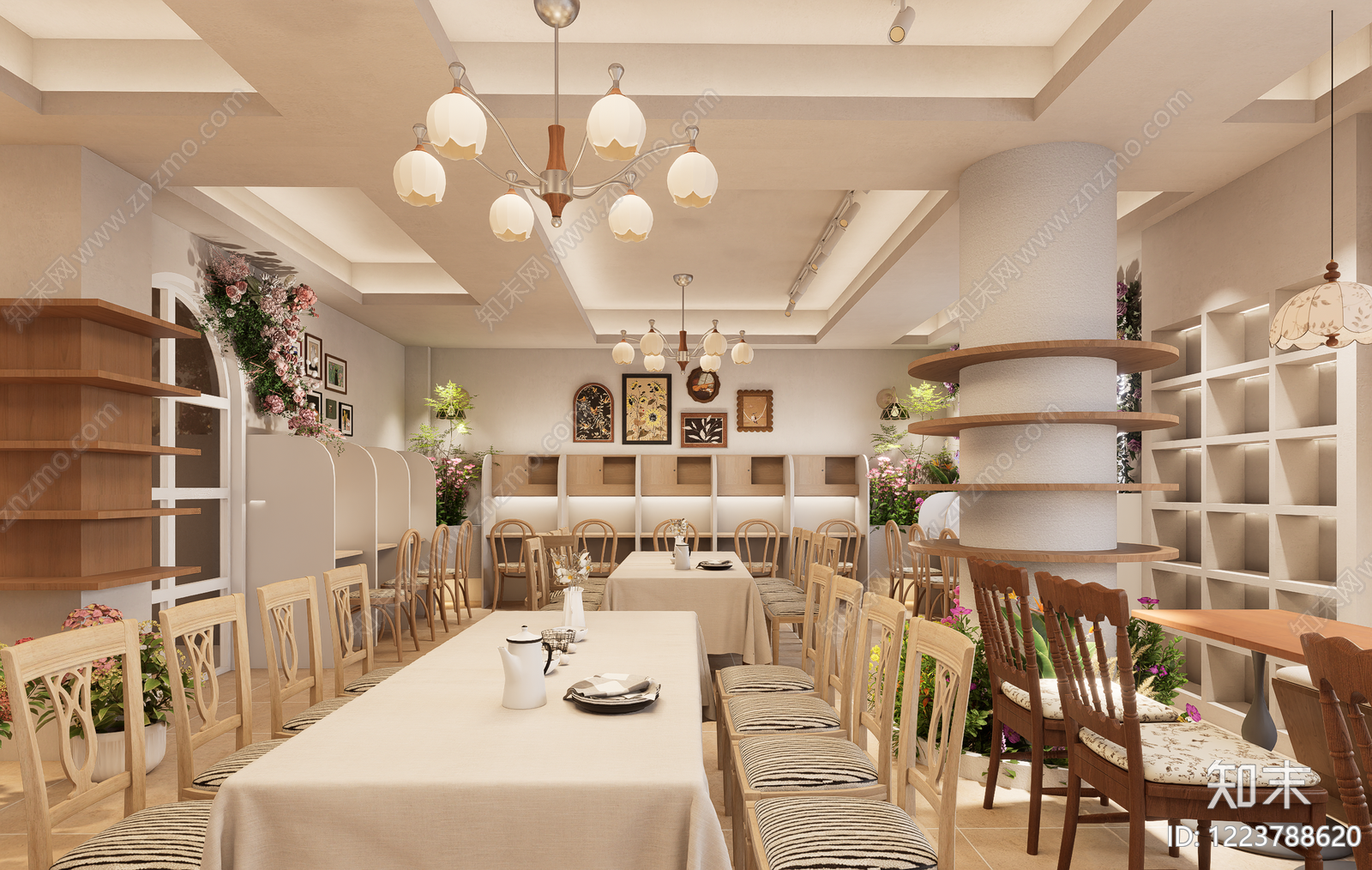 奶油风西餐厅SU模型下载【ID:1223788620】