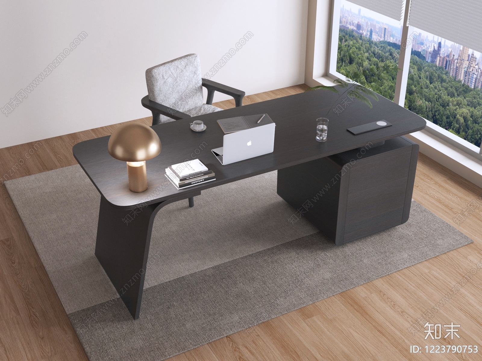 意式极简办公桌椅3D模型渲染效果图