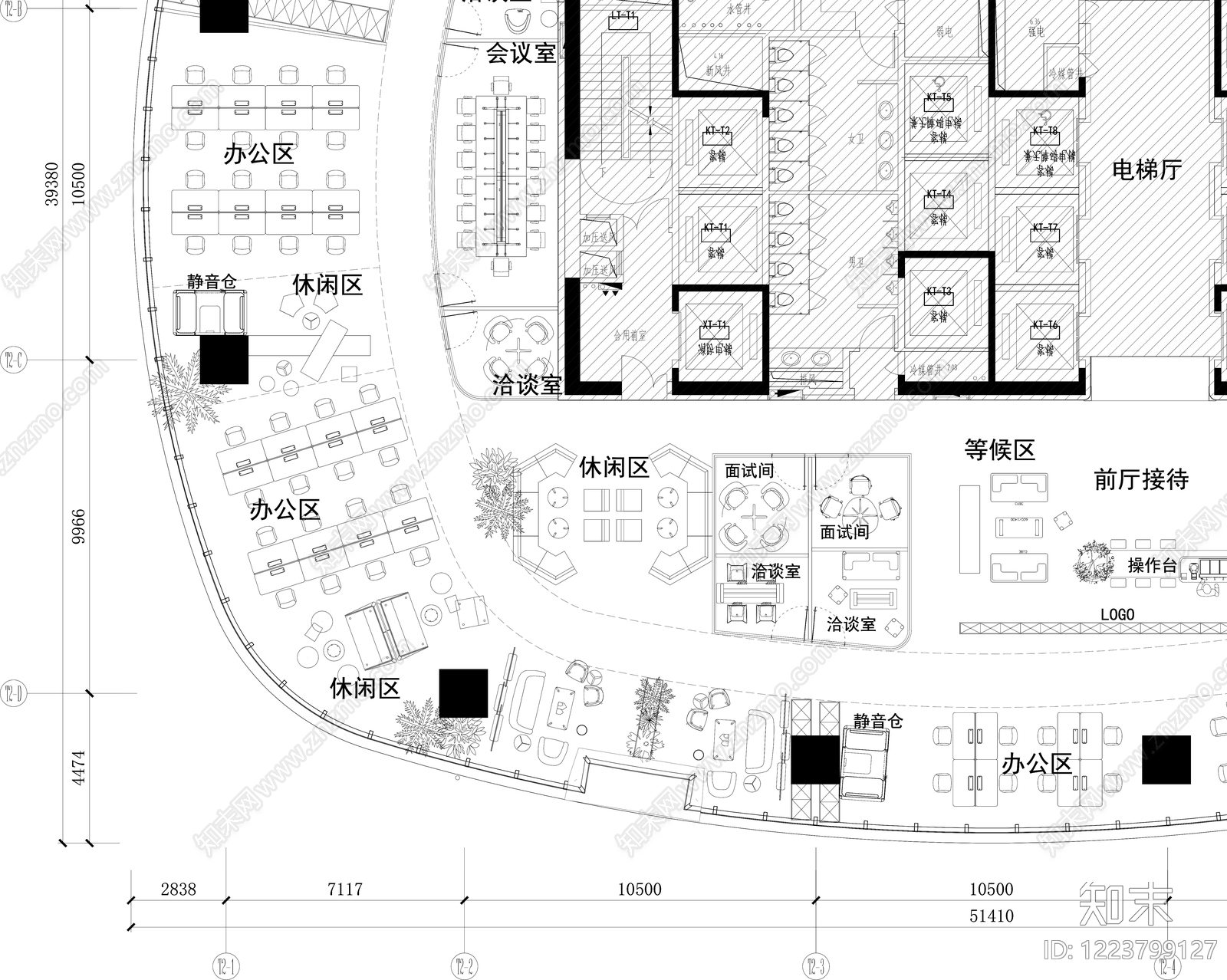 整体办公空间cad施工图下载【ID:1223799127】
