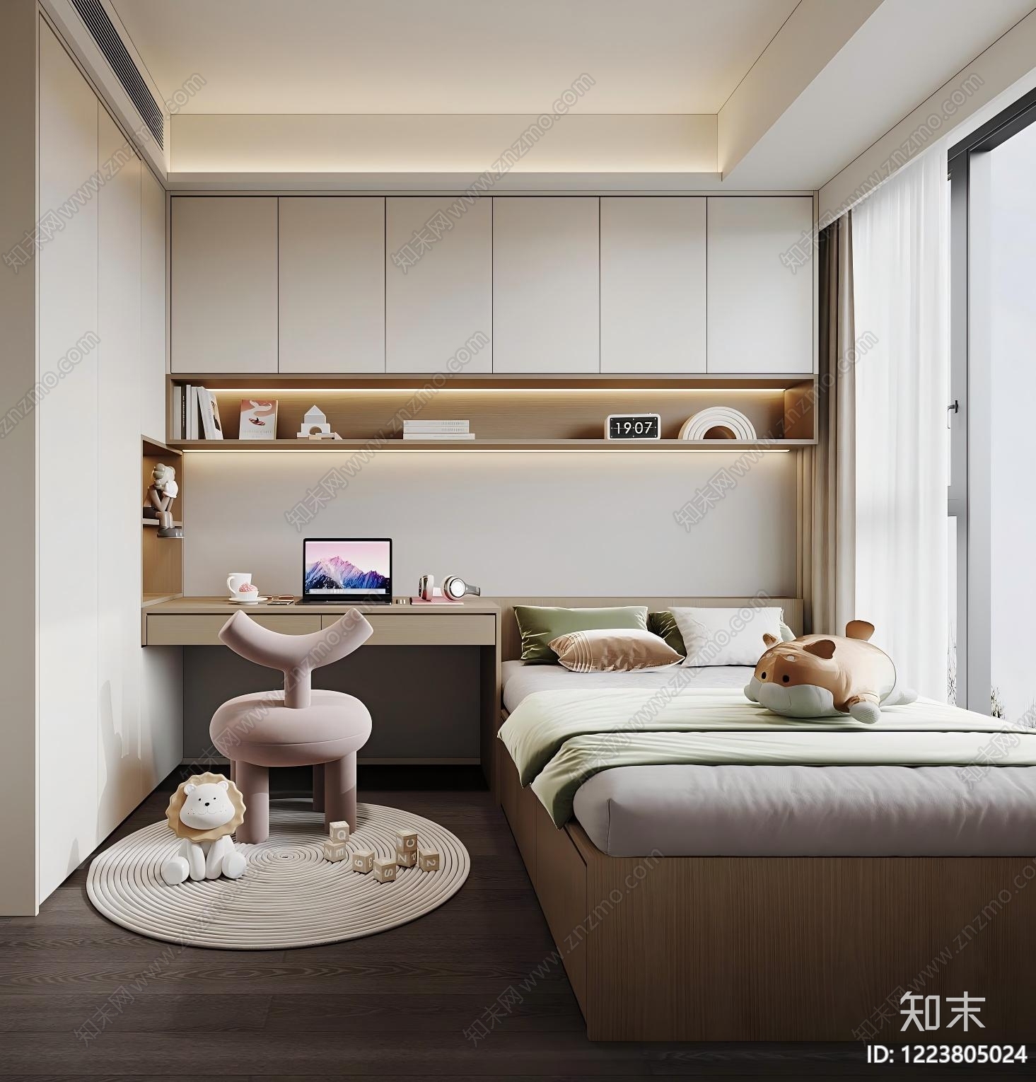 奶油风通用儿童房3D模型下载【ID:1223805024】