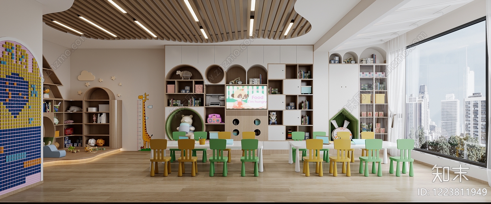 现代简约幼儿园3D模型渲染效果图