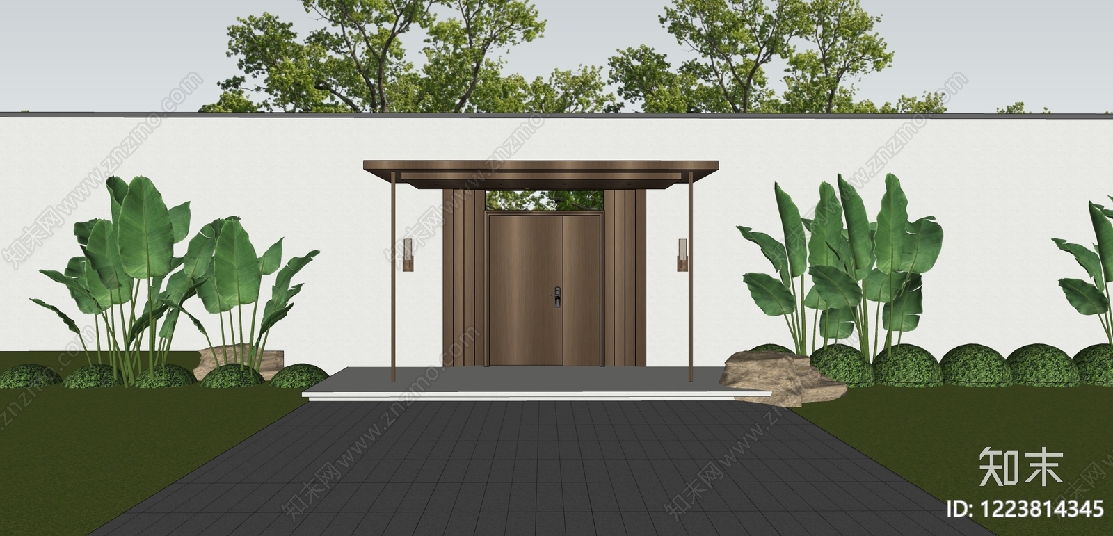 新中式景观入口大门SU模型下载【ID:1223814345】