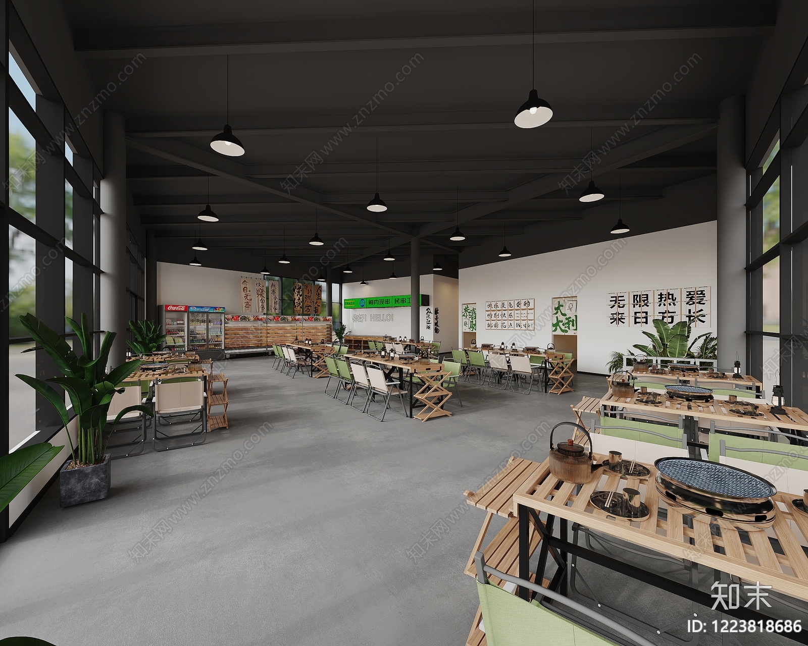 工业风烤肉店3D模型渲染效果图