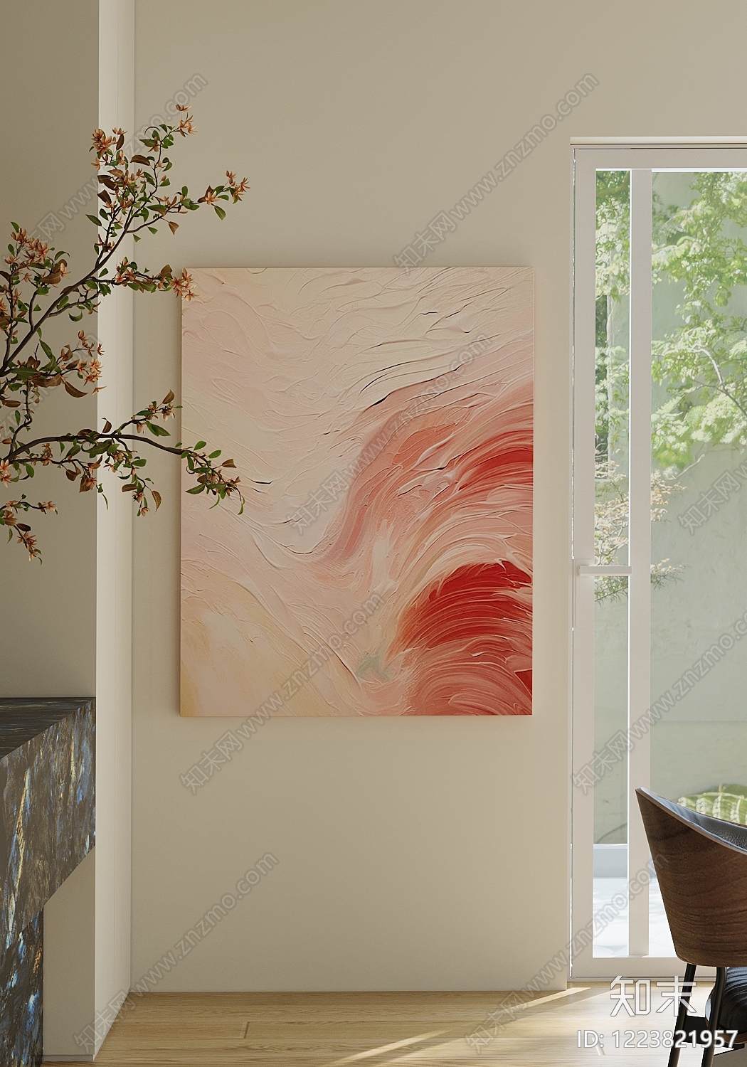 奶油风挂画3D模型渲染效果图