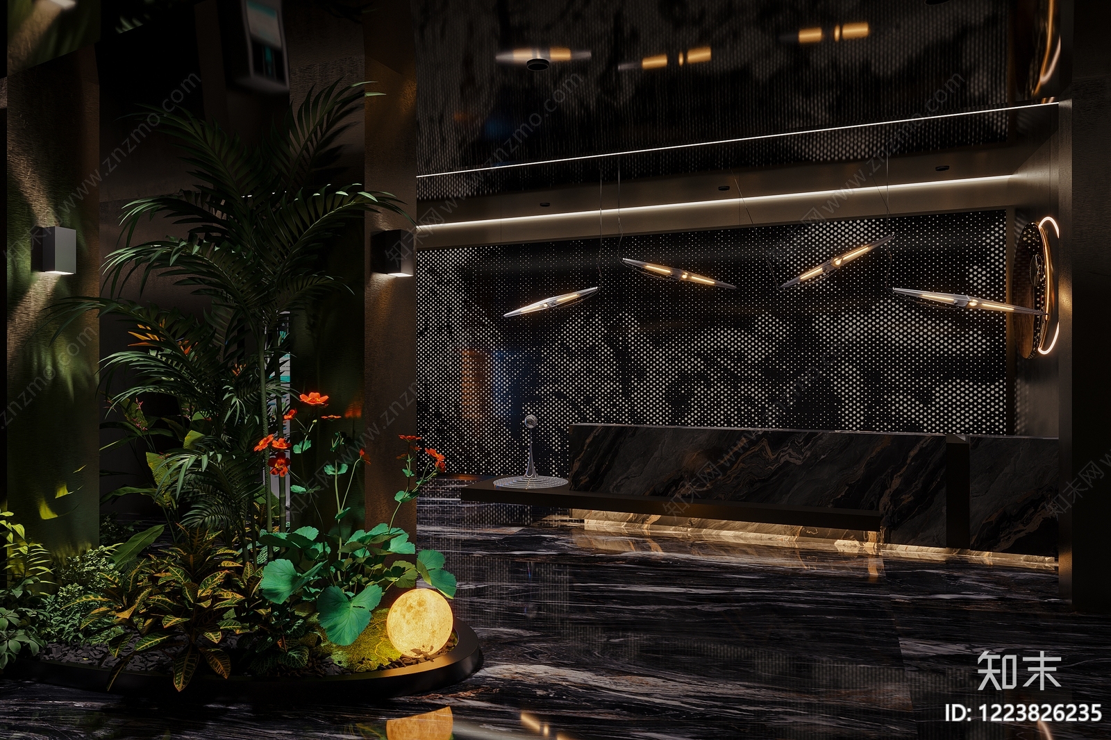 轻奢酒店大堂3D模型下载【ID:1223826235】