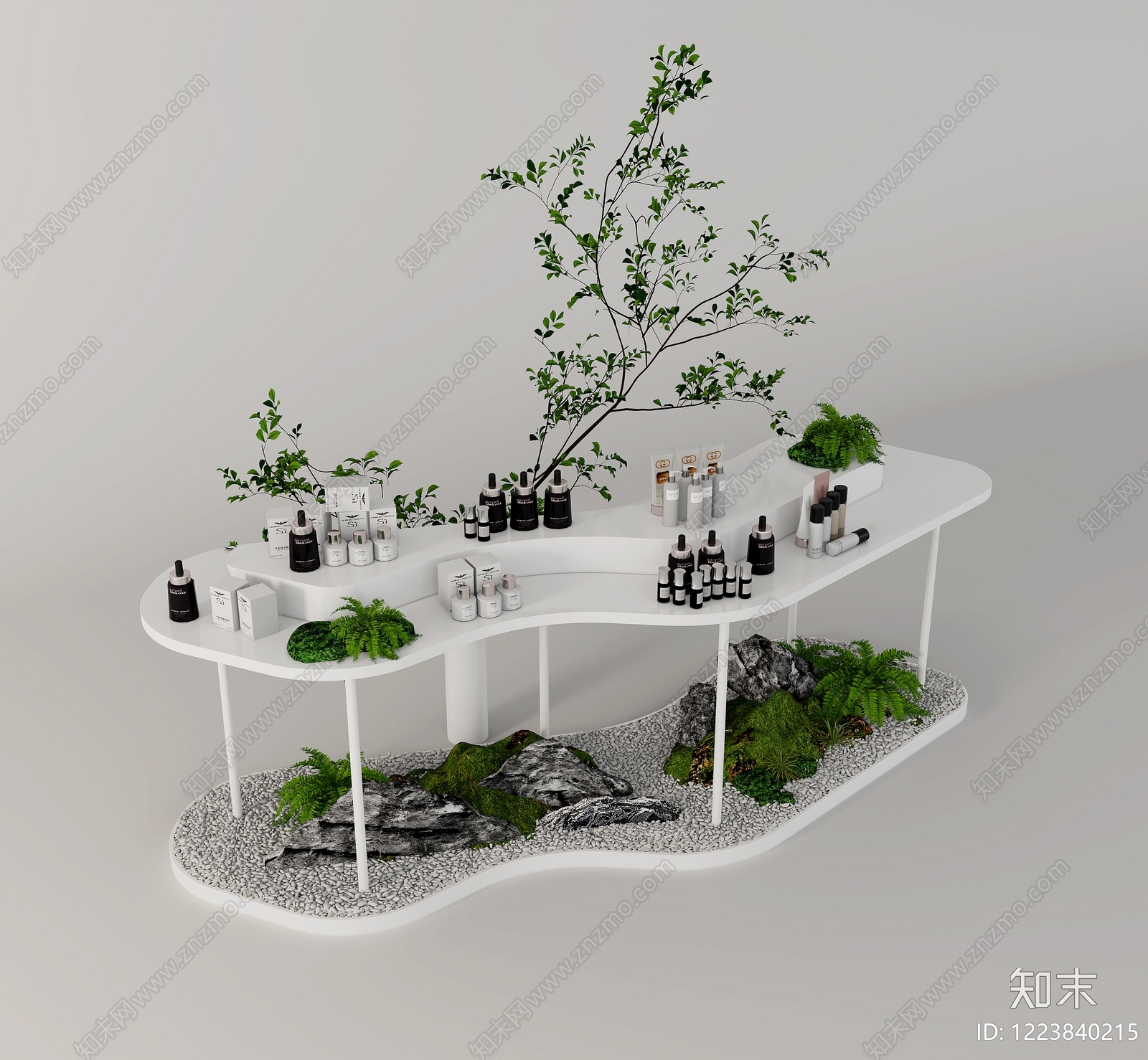 极简化妆品展台3D模型渲染效果图