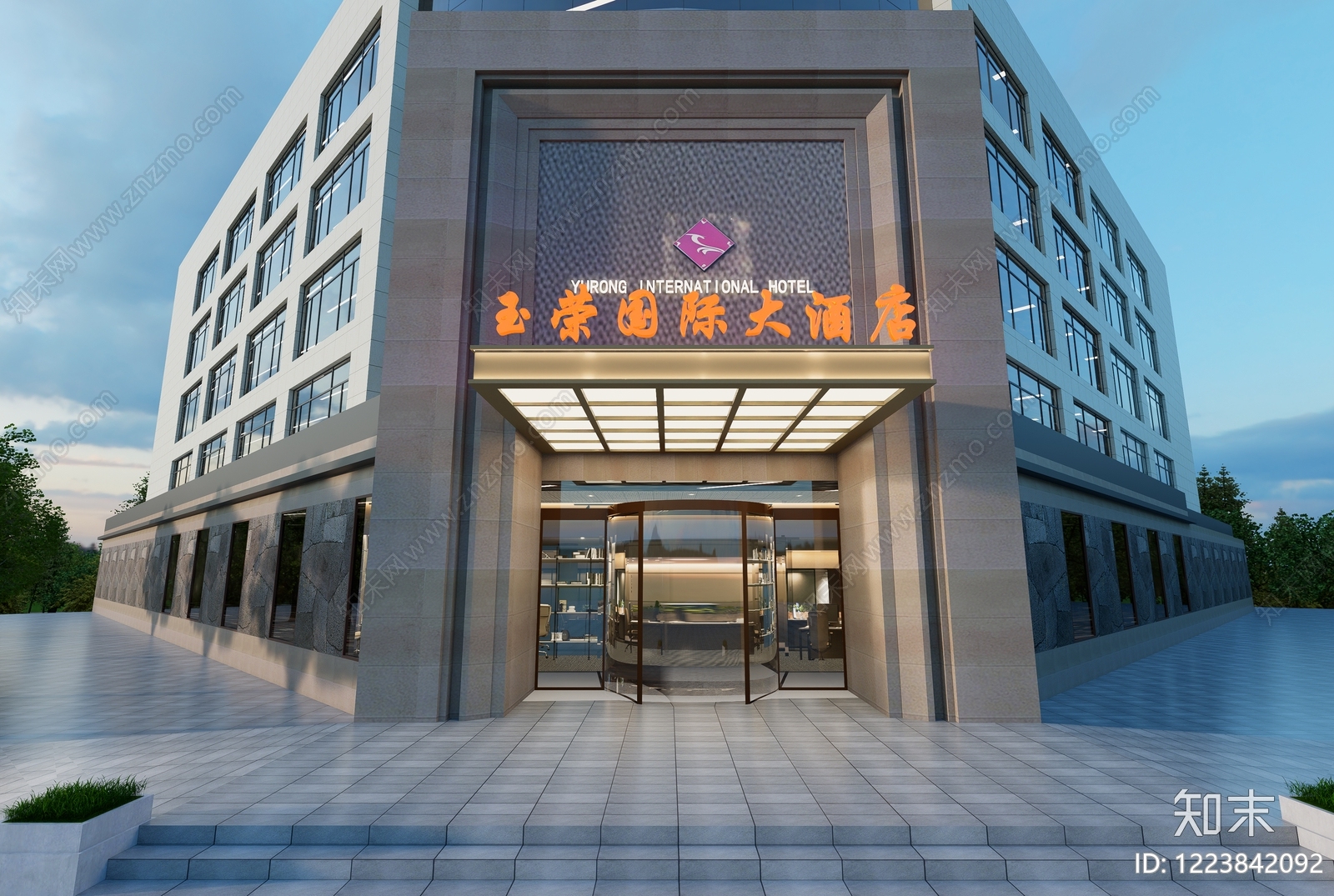 现代主义酒店建筑SU模型下载【ID:1223842092】