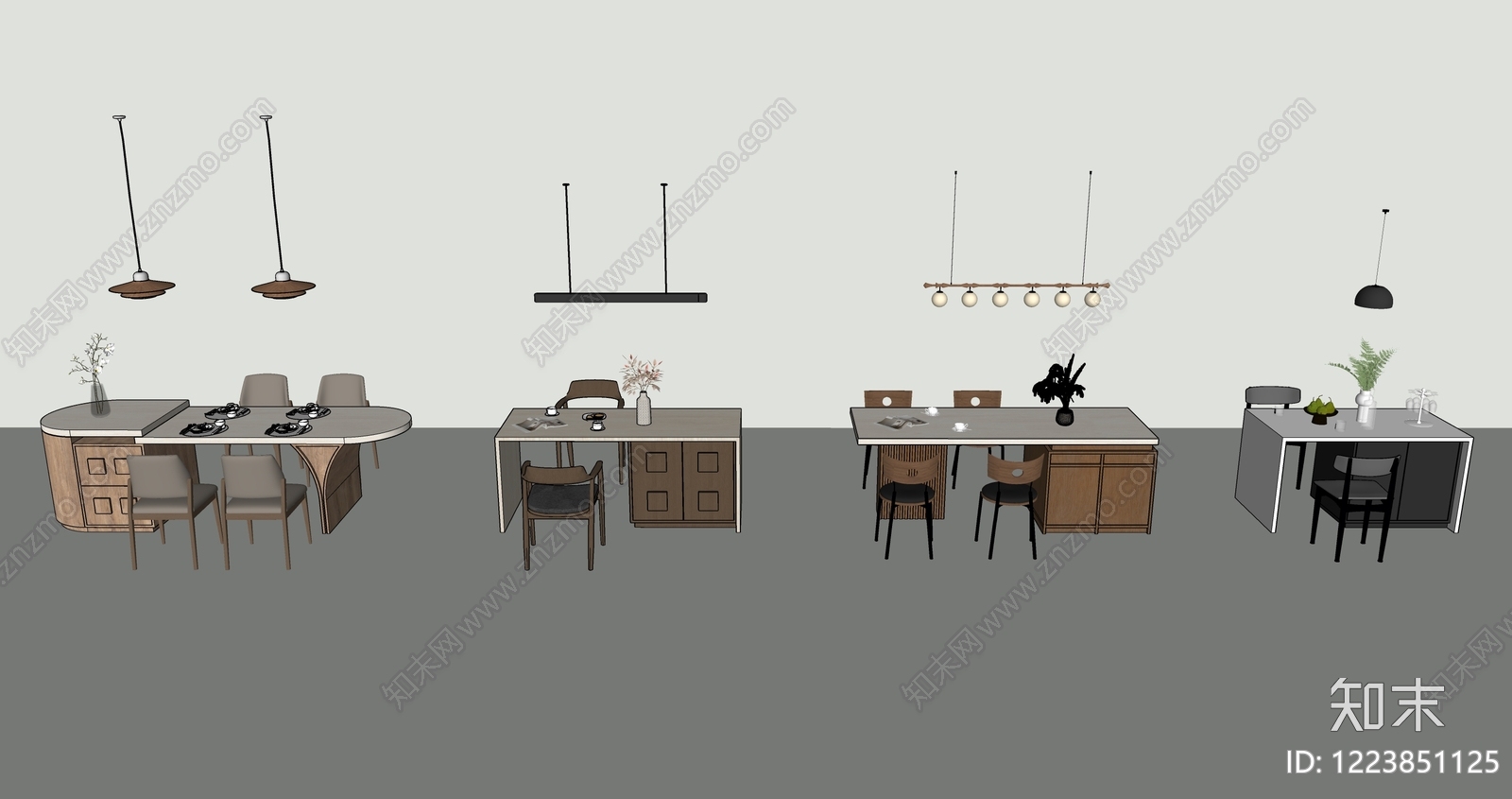 现代简约餐桌椅SU模型下载【ID:1223851125】