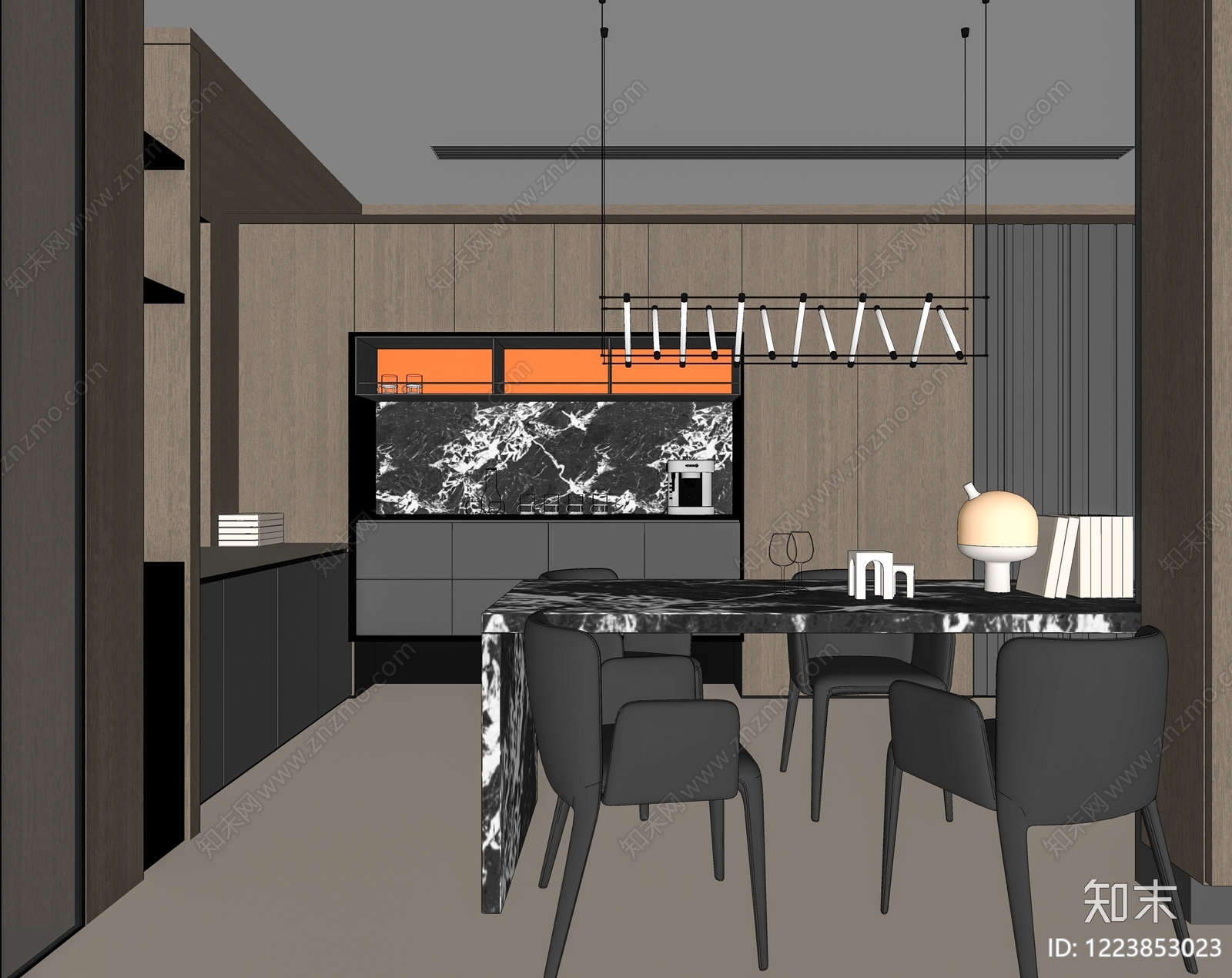 意式极简家居餐厅SU模型下载【ID:1223853023】