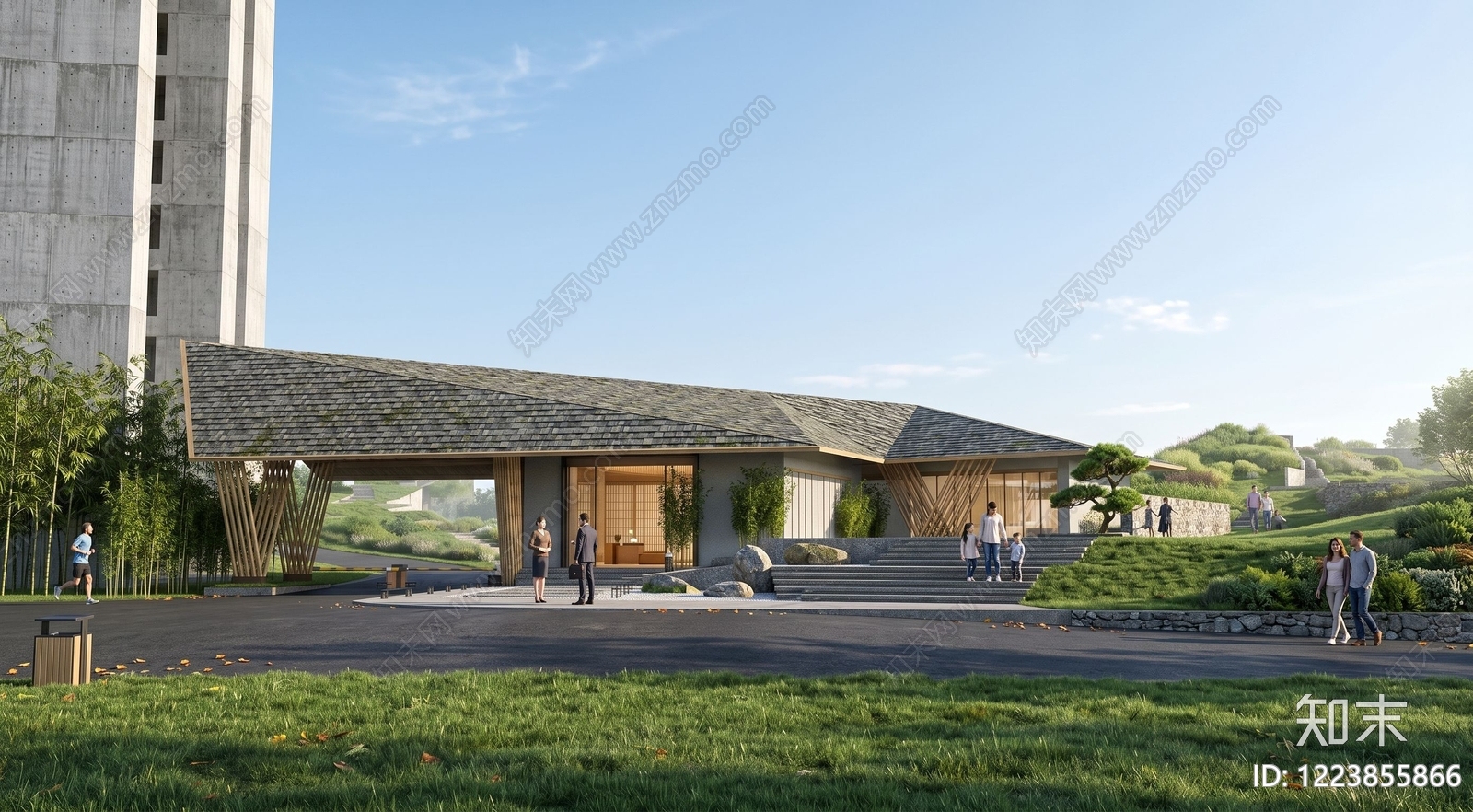 新中式景观小公建SU模型下载【ID:1223855866】