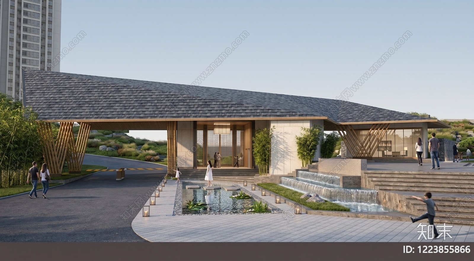 新中式景观小公建SU模型下载【ID:1223855866】
