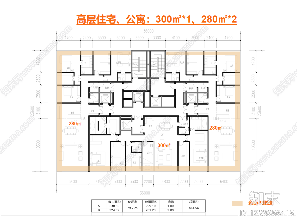 高层住宅cad施工图下载【ID:1223856415】