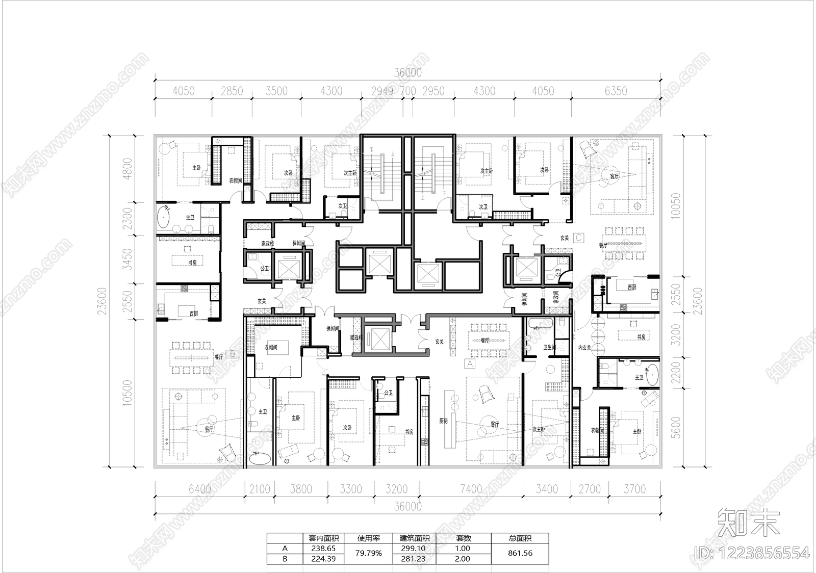 高层住宅cad施工图下载【ID:1223856554】