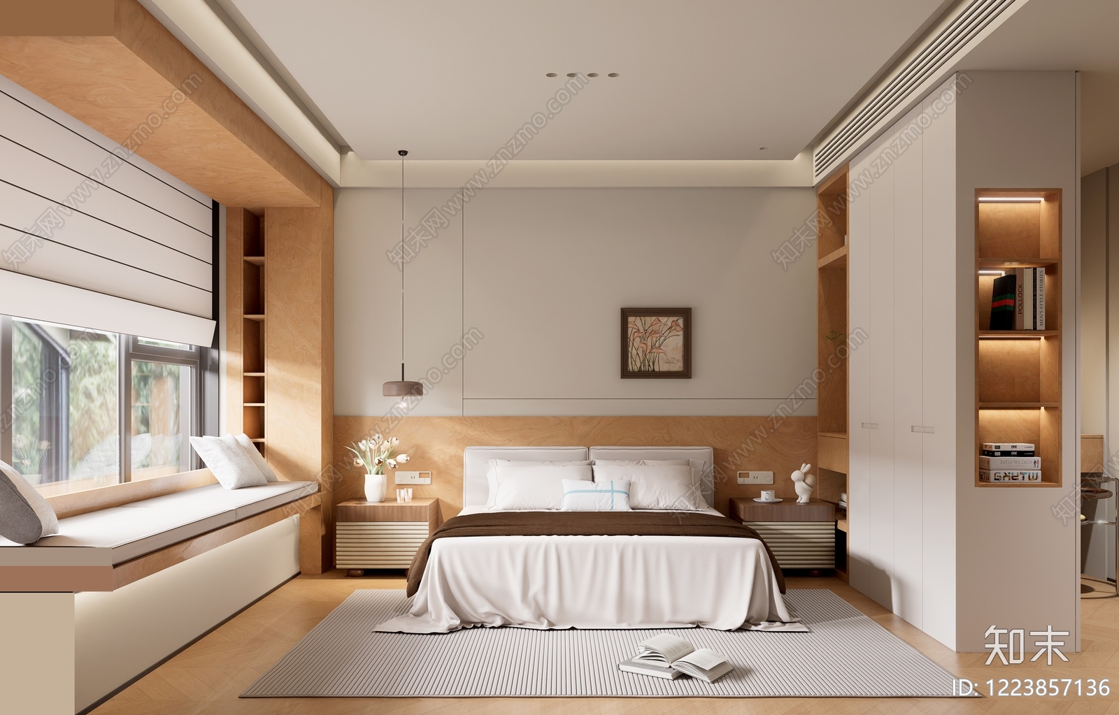 原木风家居卧室3D模型下载【ID:1223857136】