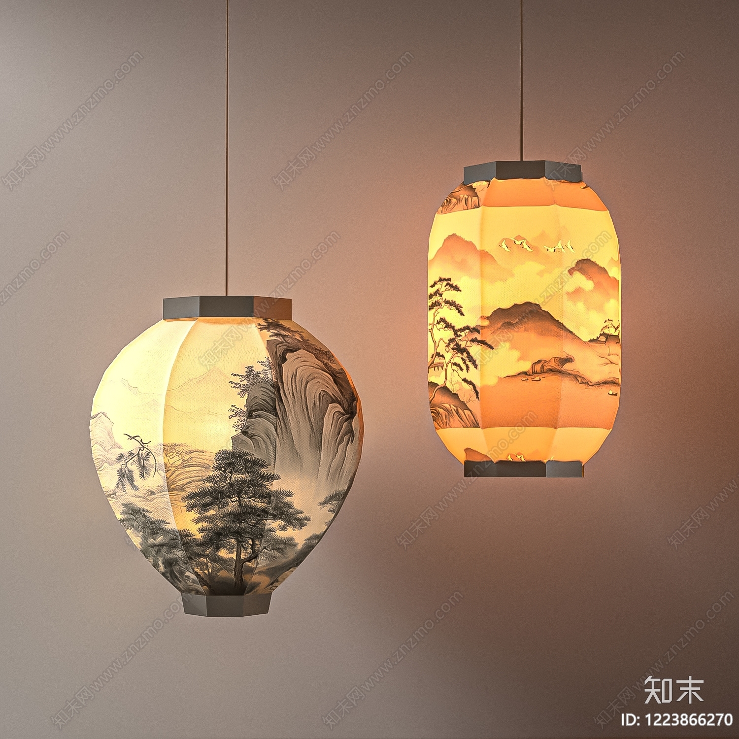 新中式灯具组合3D模型下载【ID:1223866270】