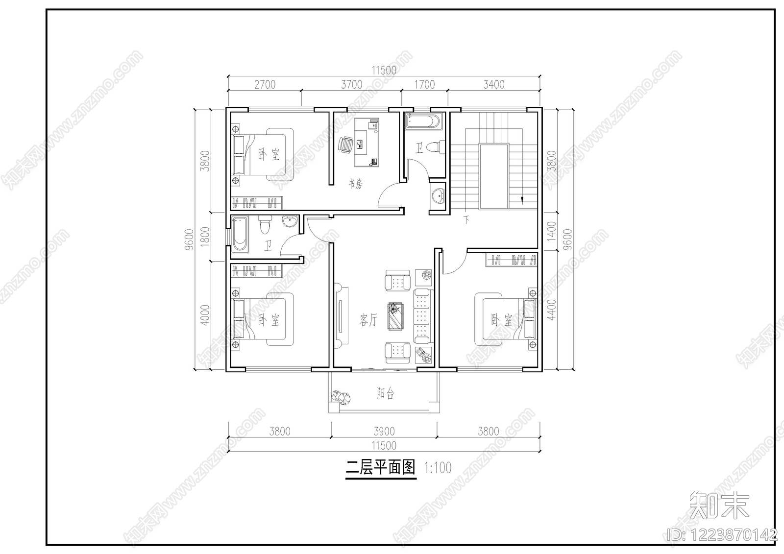 别墅建筑cad施工图下载【ID:1223870142】