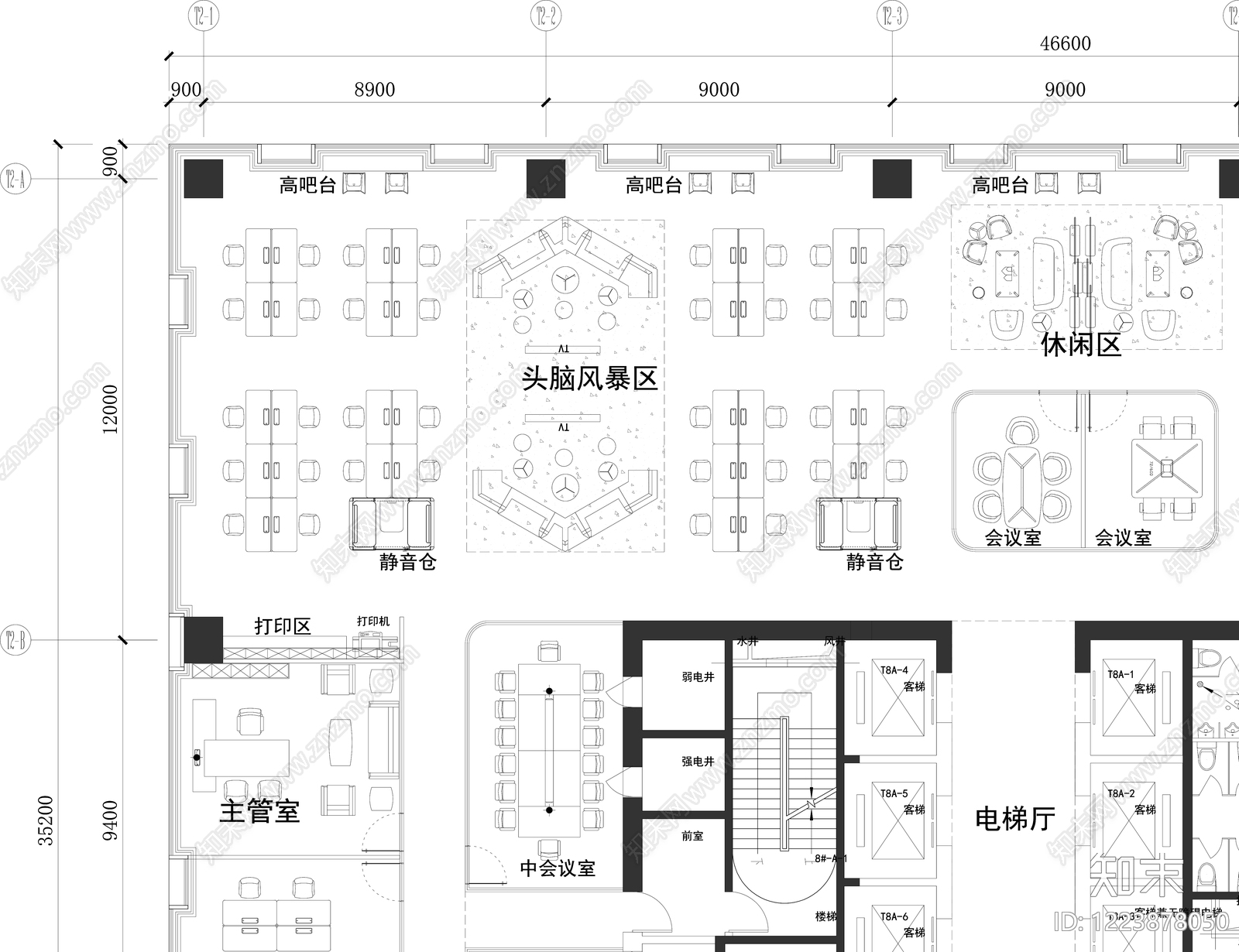 整体办公空间cad施工图下载【ID:1223878050】