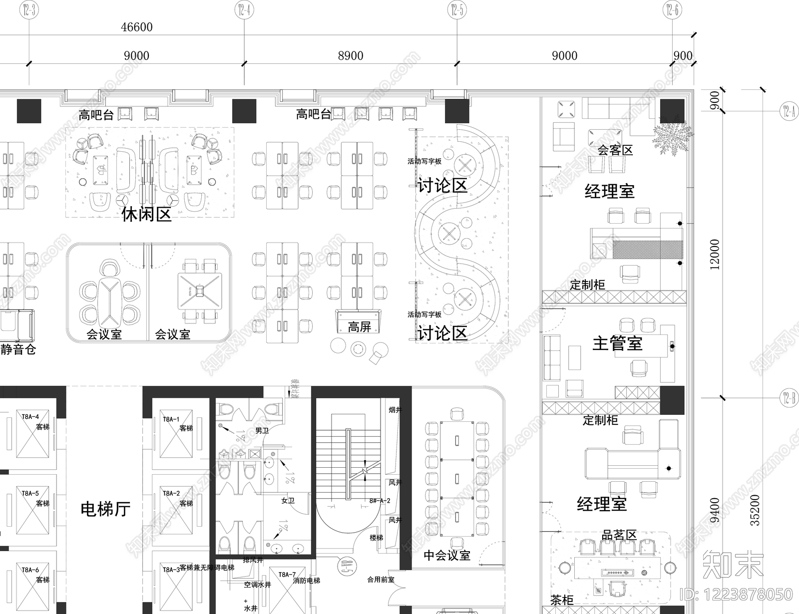 整体办公空间cad施工图下载【ID:1223878050】
