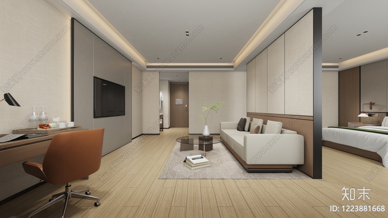 现代简约酒店客房3D模型下载【ID:1223881668】