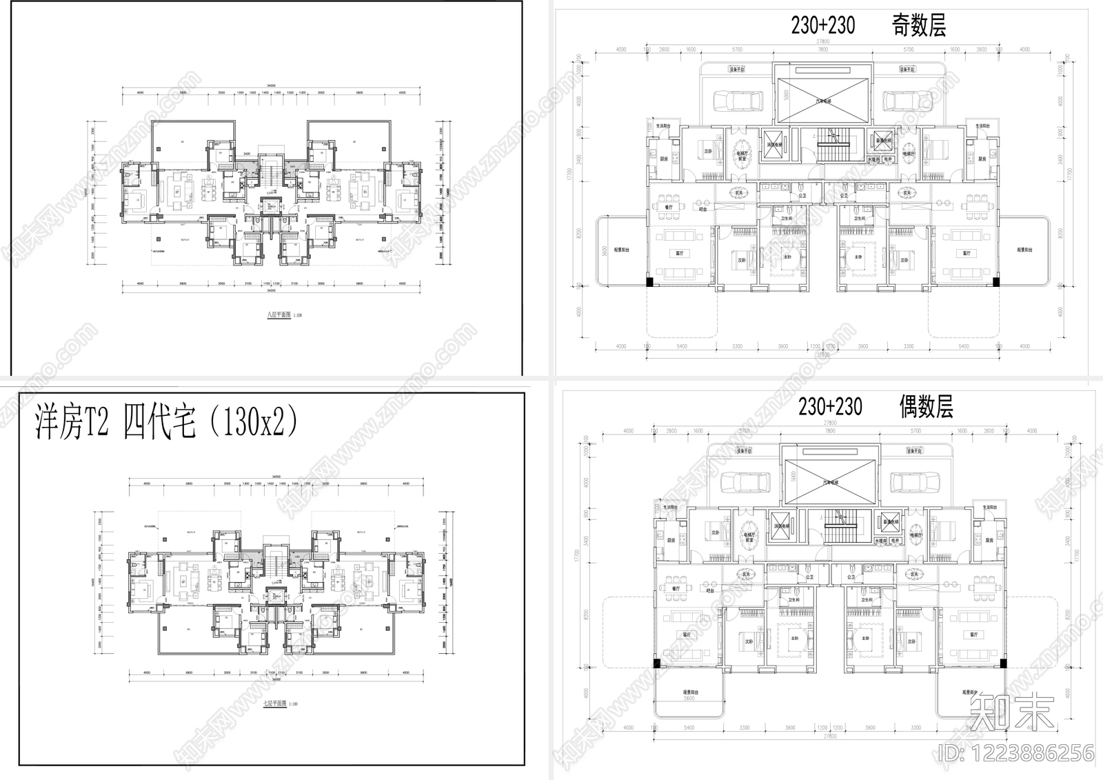住宅楼建筑cad施工图下载【ID:1223886256】