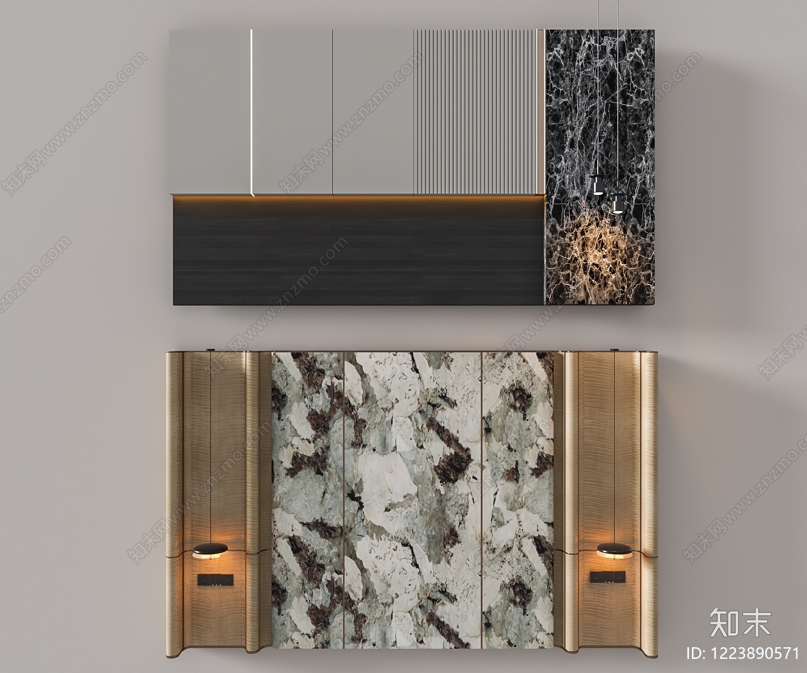 轻奢床头背景墙3D模型下载【ID:1223890571】