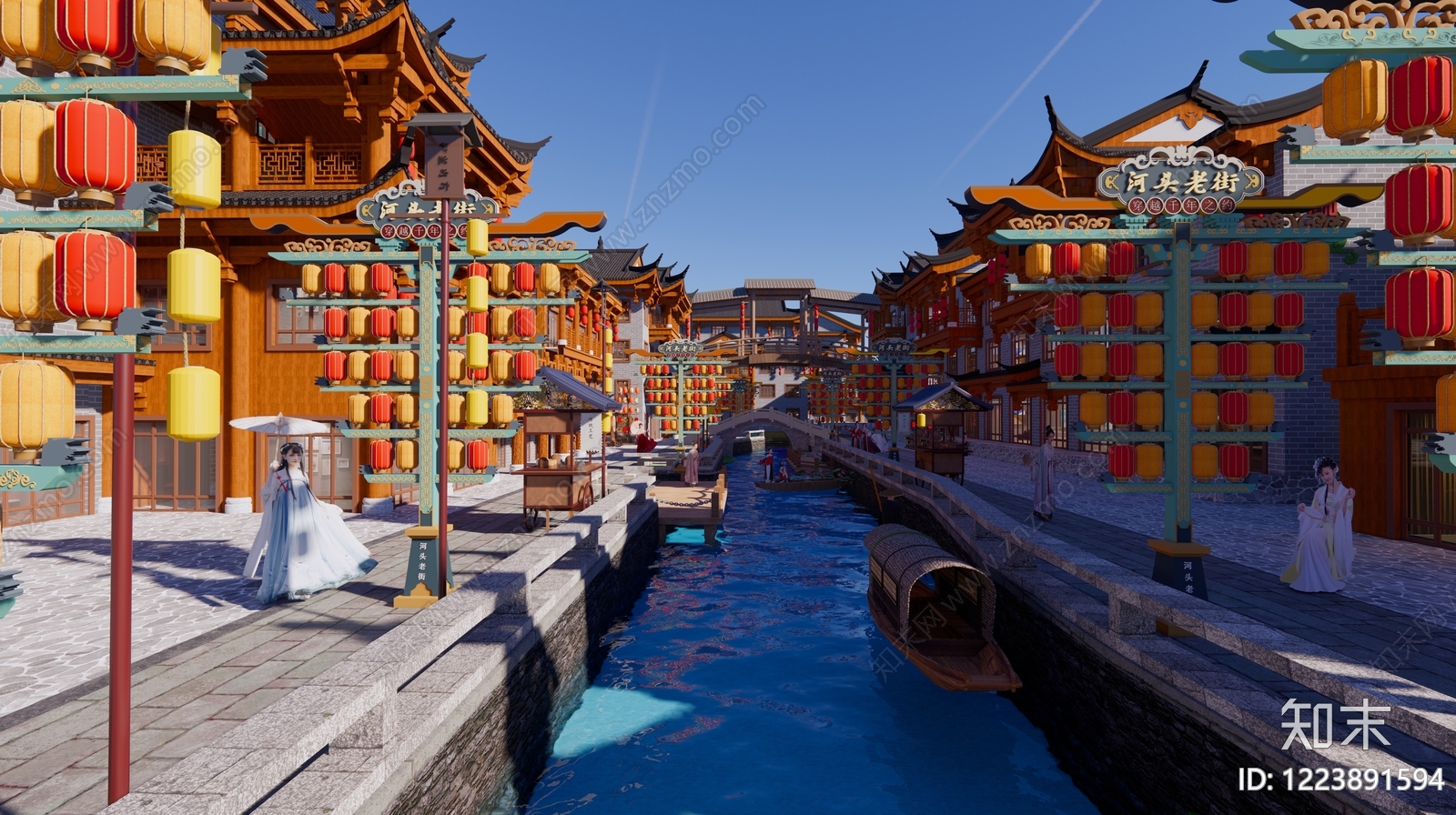 中式古建商业街SU模型下载【ID:1223891594】