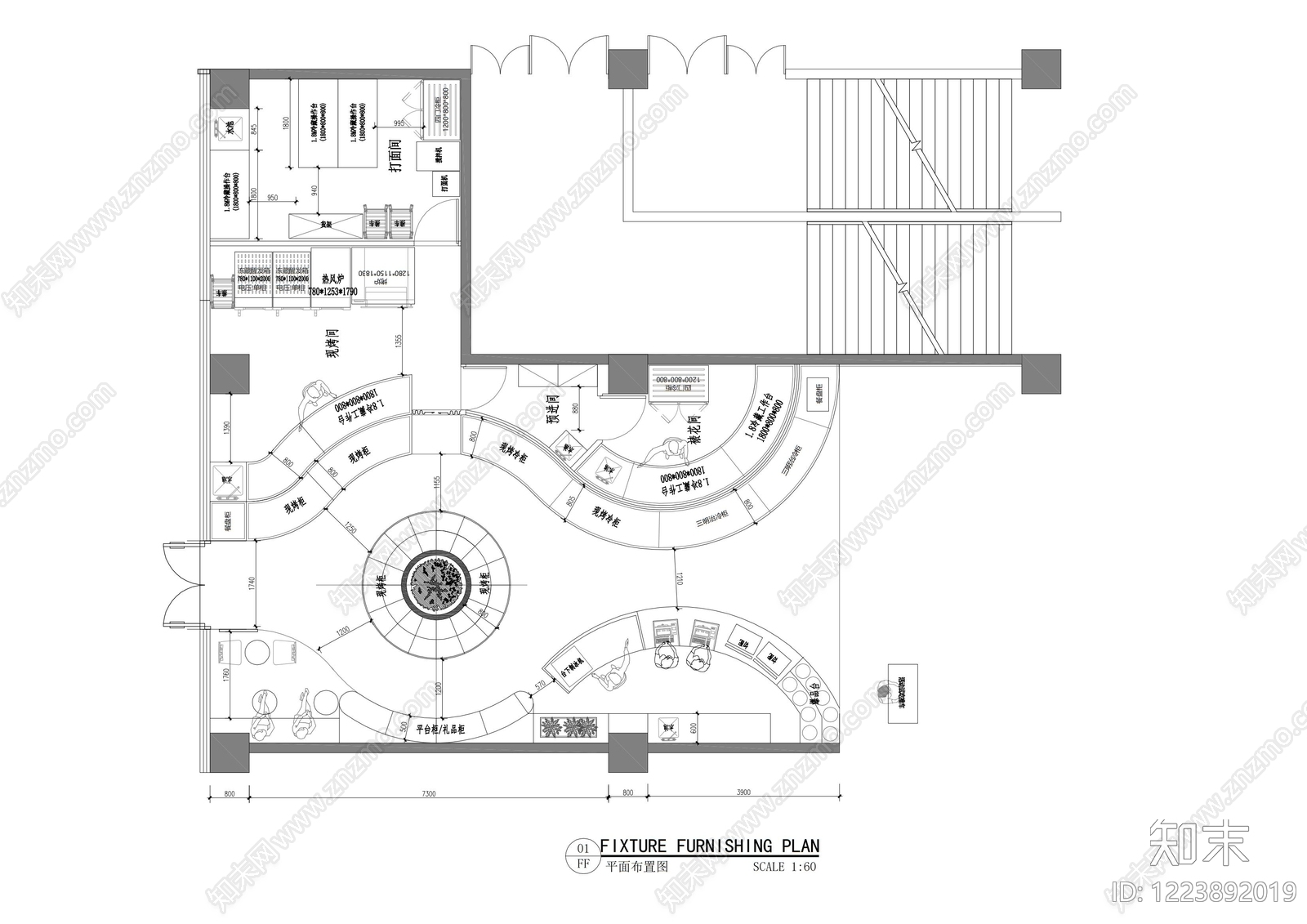 面包店cad施工图下载【ID:1223892019】