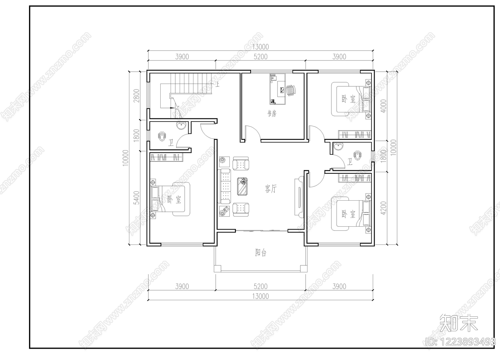 别墅建筑cad施工图下载【ID:1223893493】