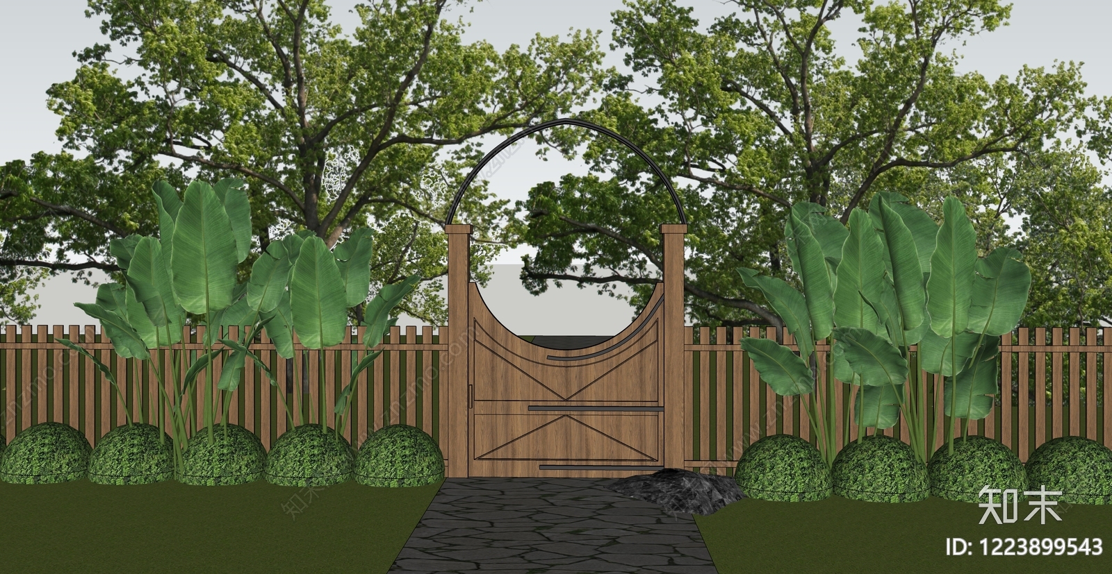 新中式景观入口大门SU模型下载【ID:1223899543】