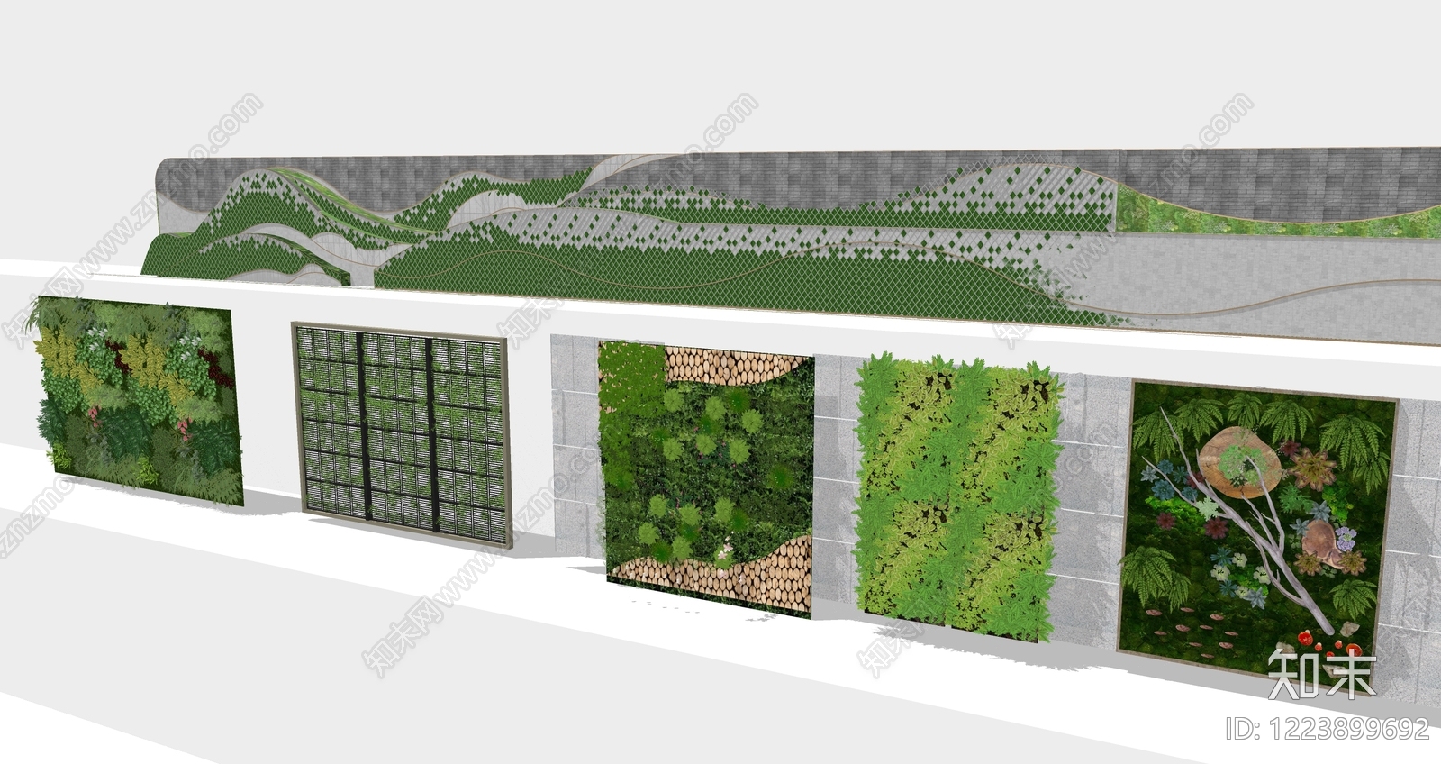 新中式景观景墙SU模型下载【ID:1223899692】