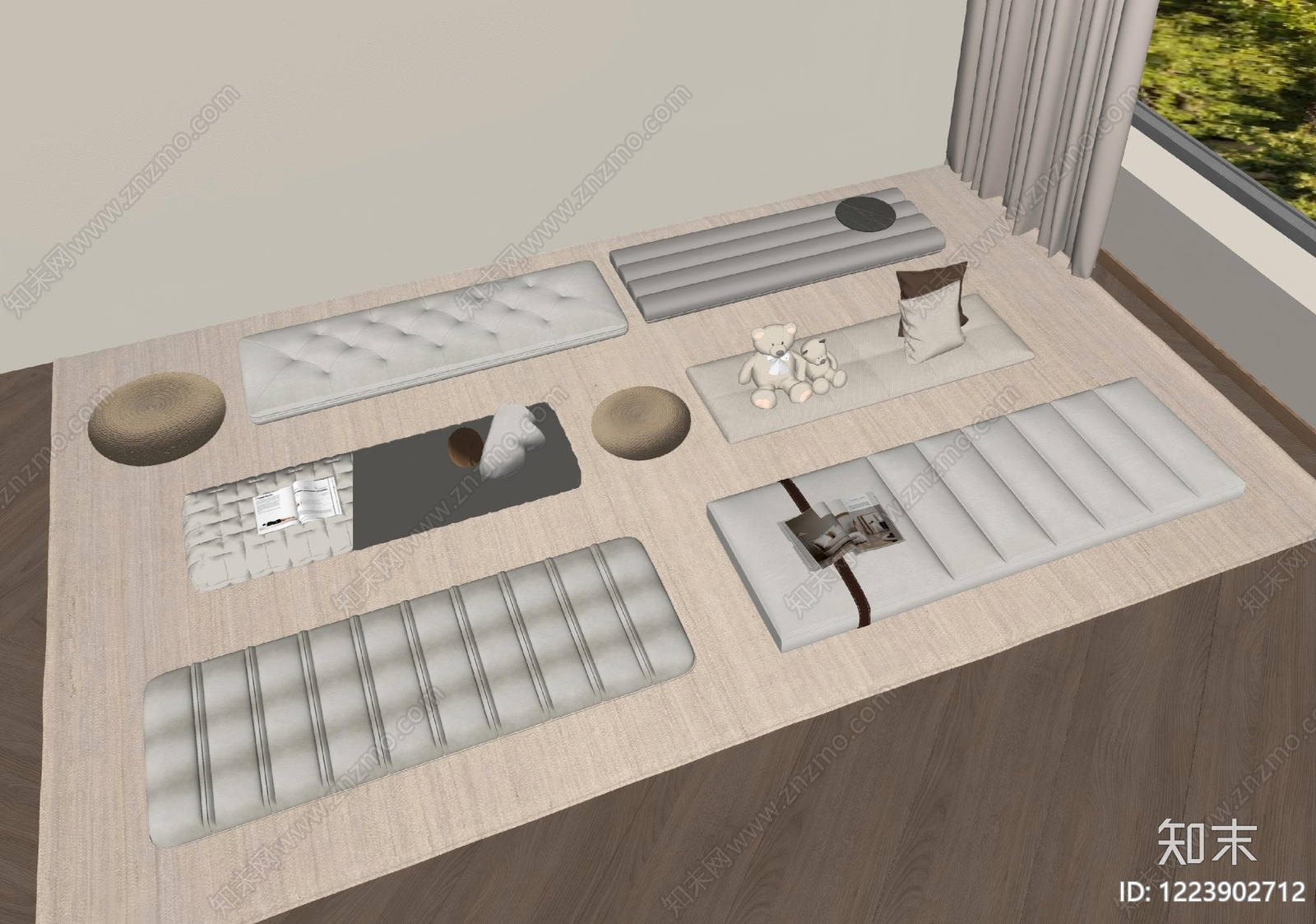 极简坐垫SU模型下载【ID:1223902712】