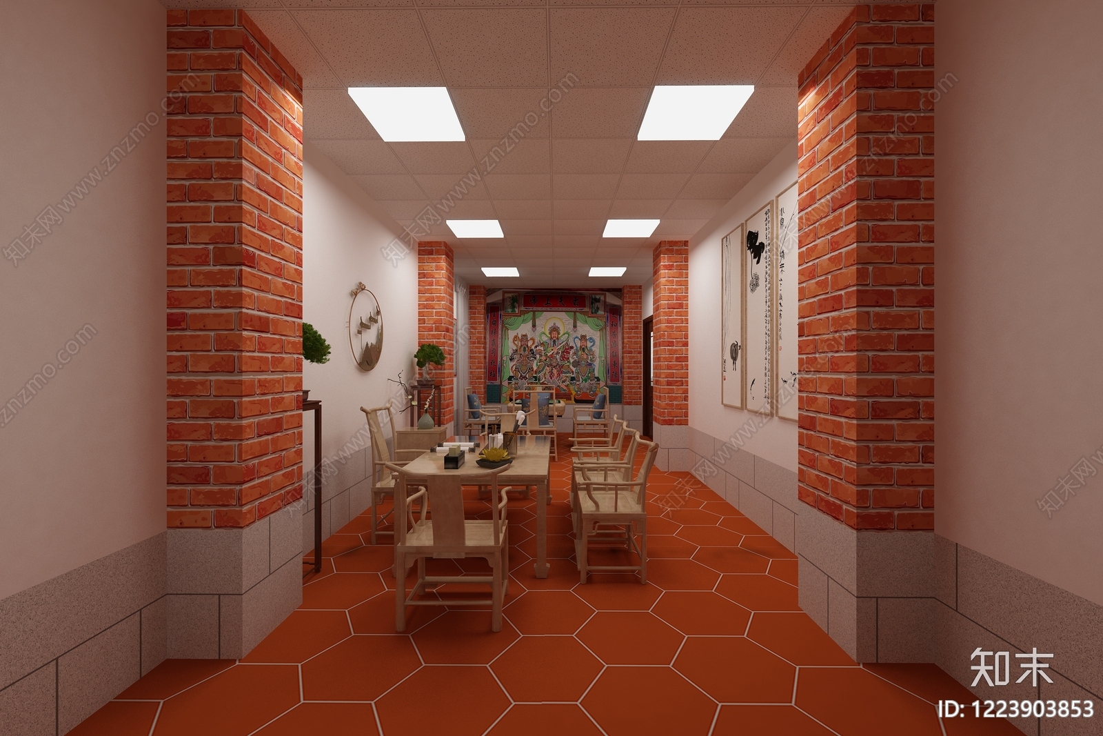 中式棋牌室3D模型下载【ID:1223903853】