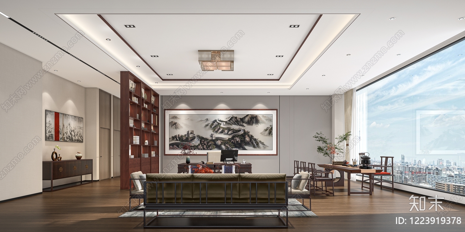 新中式董事长办公室3D模型下载【ID:1223919378】