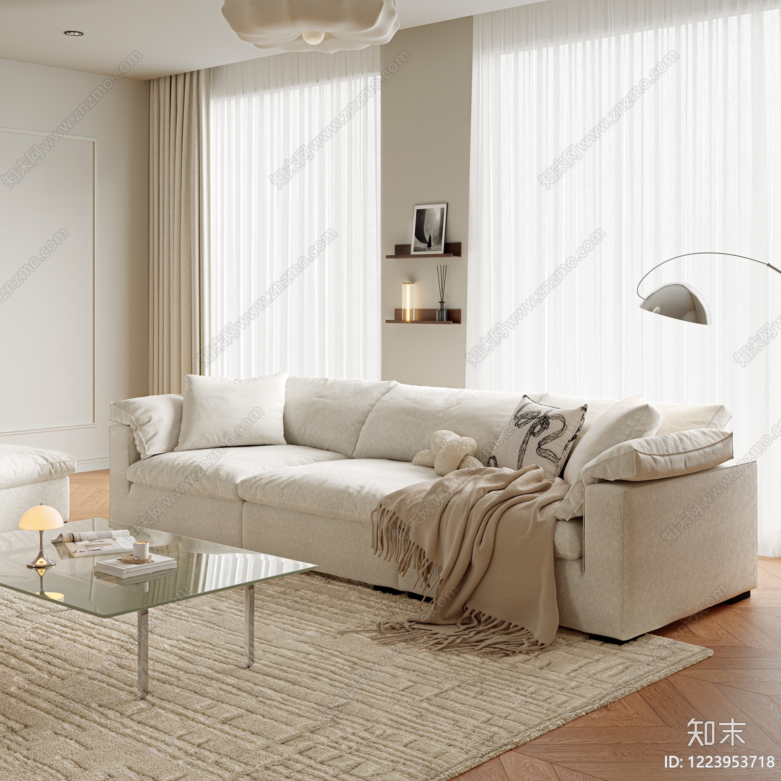 奶油风家居客厅3D模型下载【ID:1223953718】