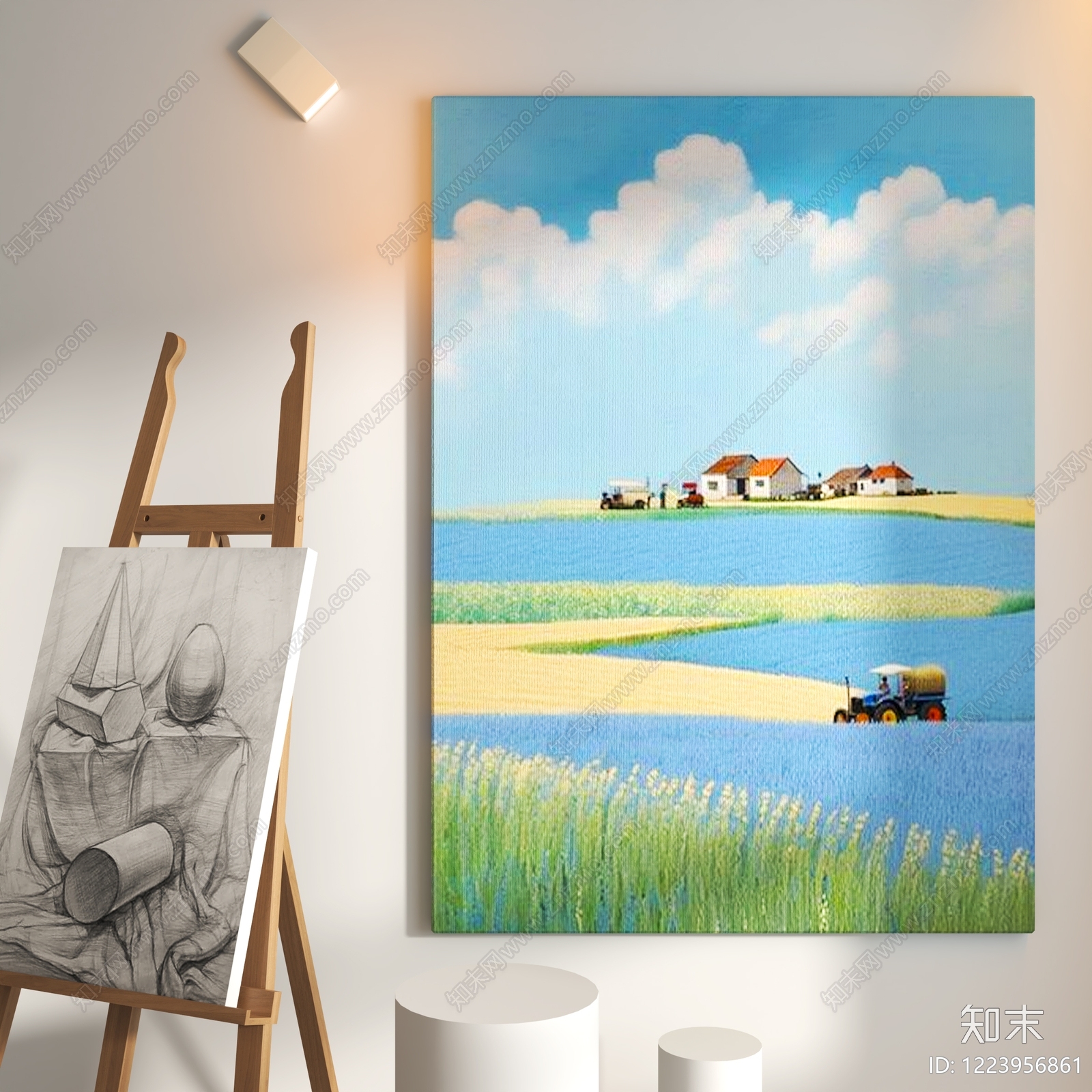 现代主义艺术展厅3D模型渲染效果图
