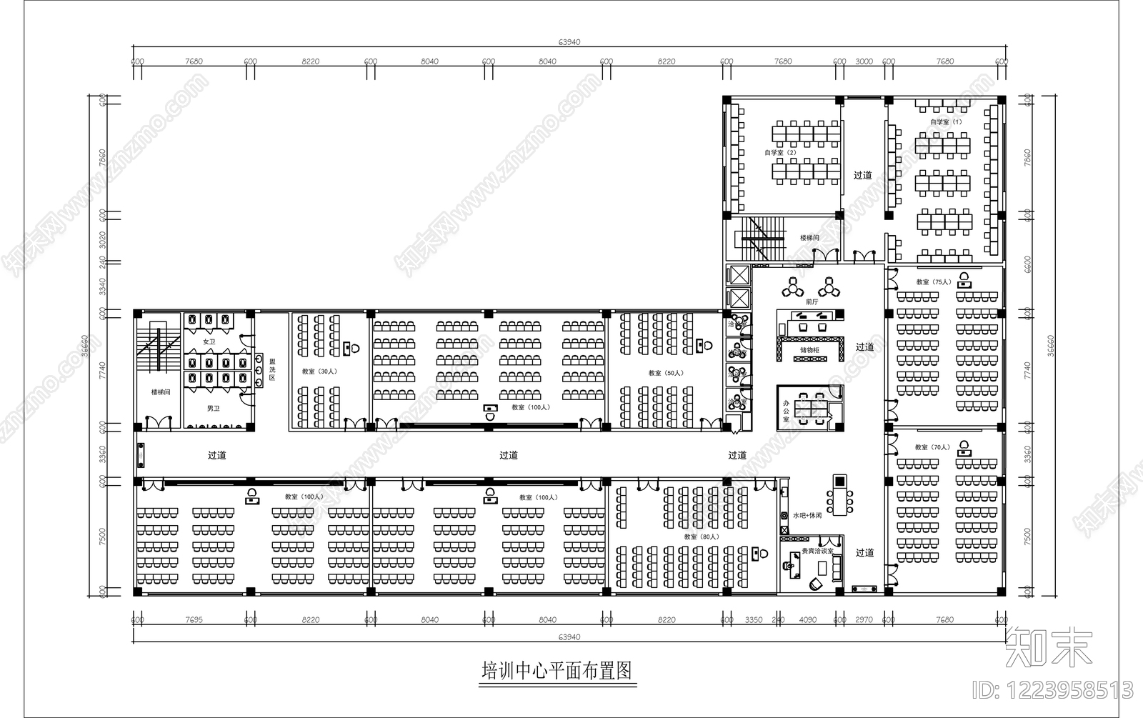 培训中心cad施工图下载【ID:1223958513】