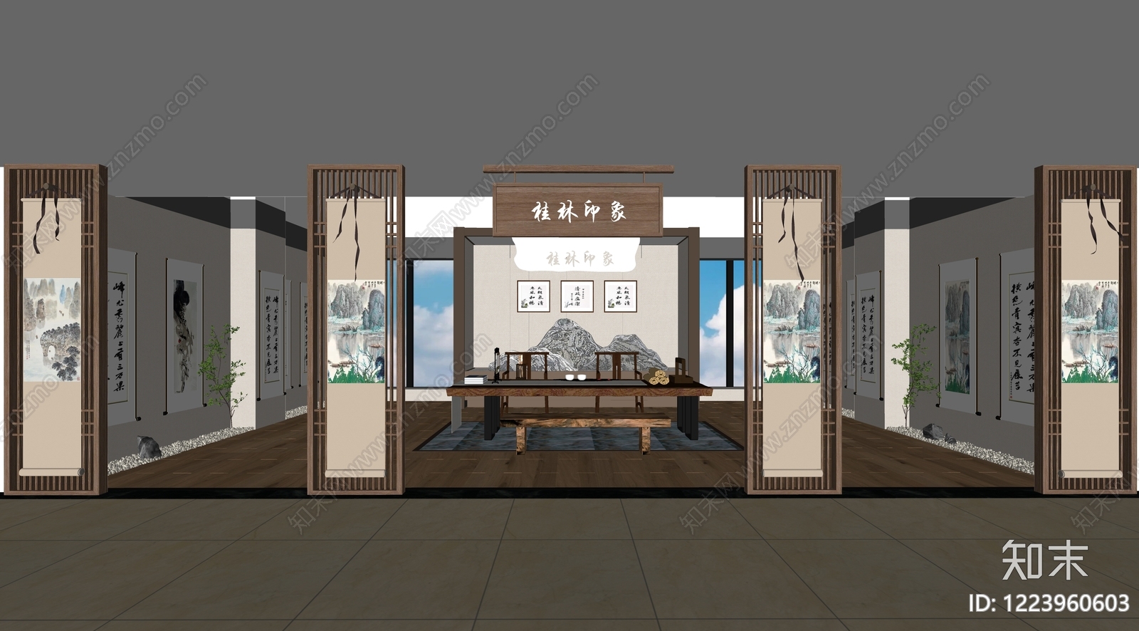 新中式艺术展厅SU模型下载【ID:1223960603】