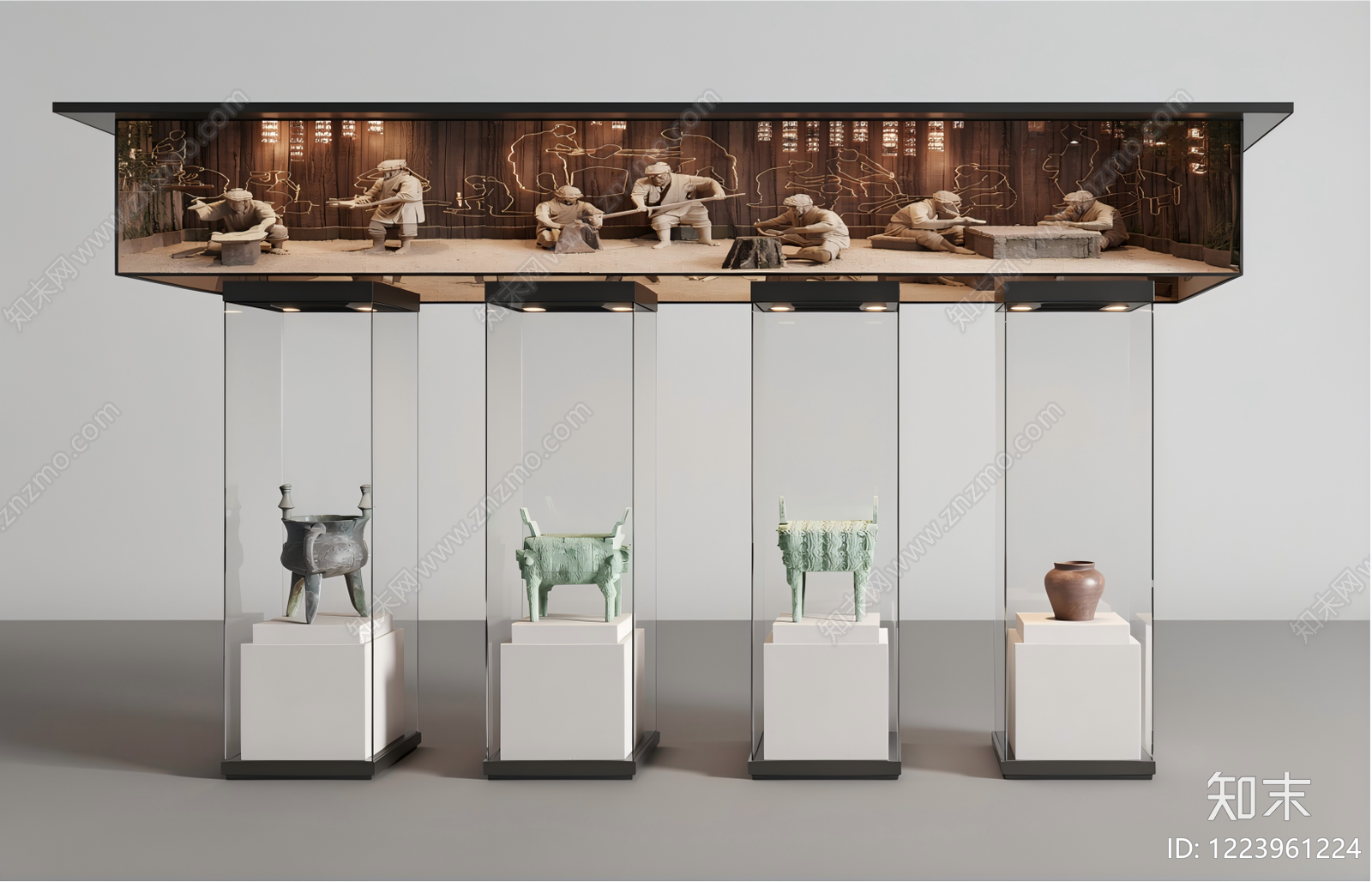 中式博物馆展厅3D模型渲染效果图