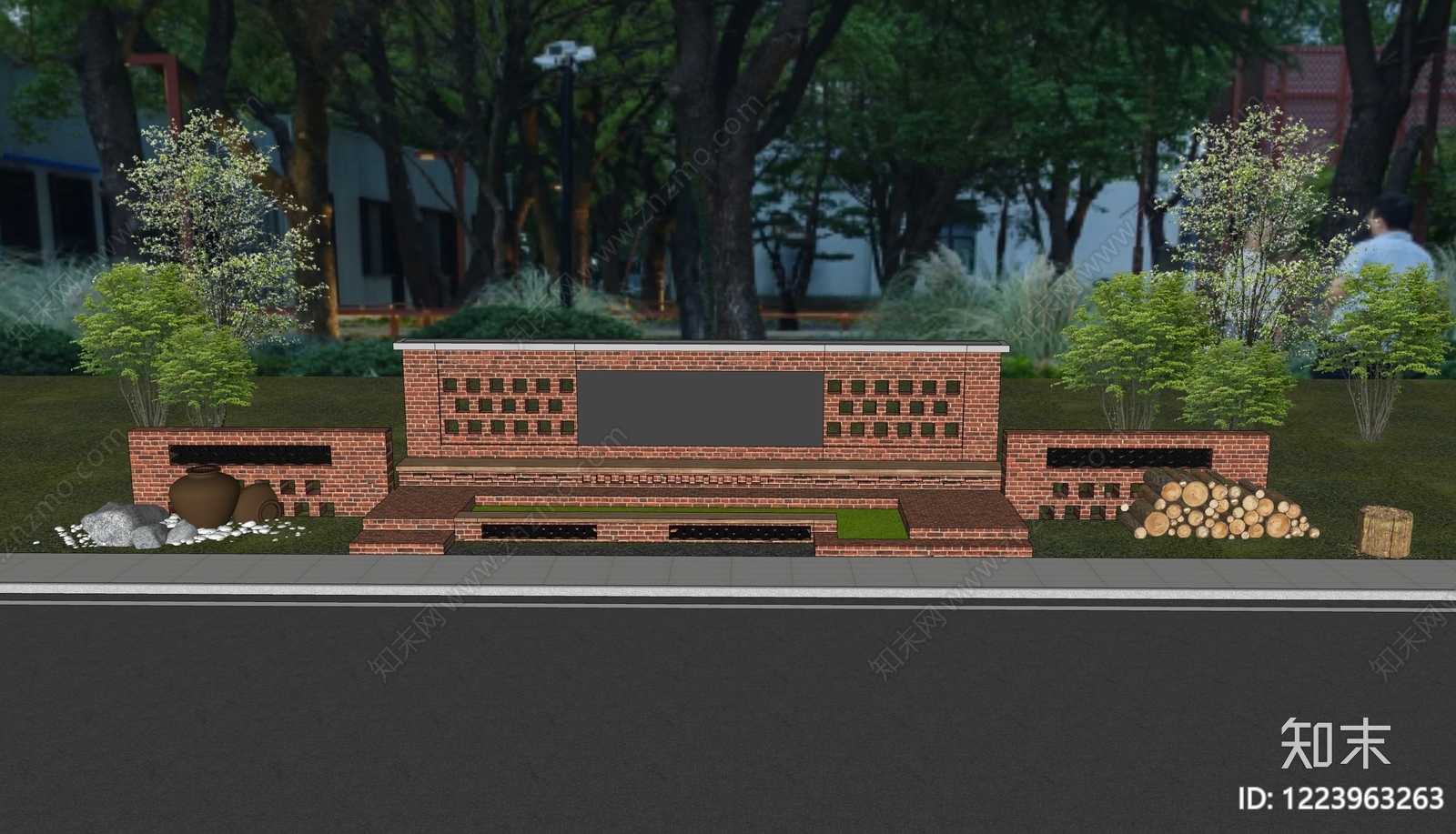 新中式景观景墙SU模型下载【ID:1223963263】