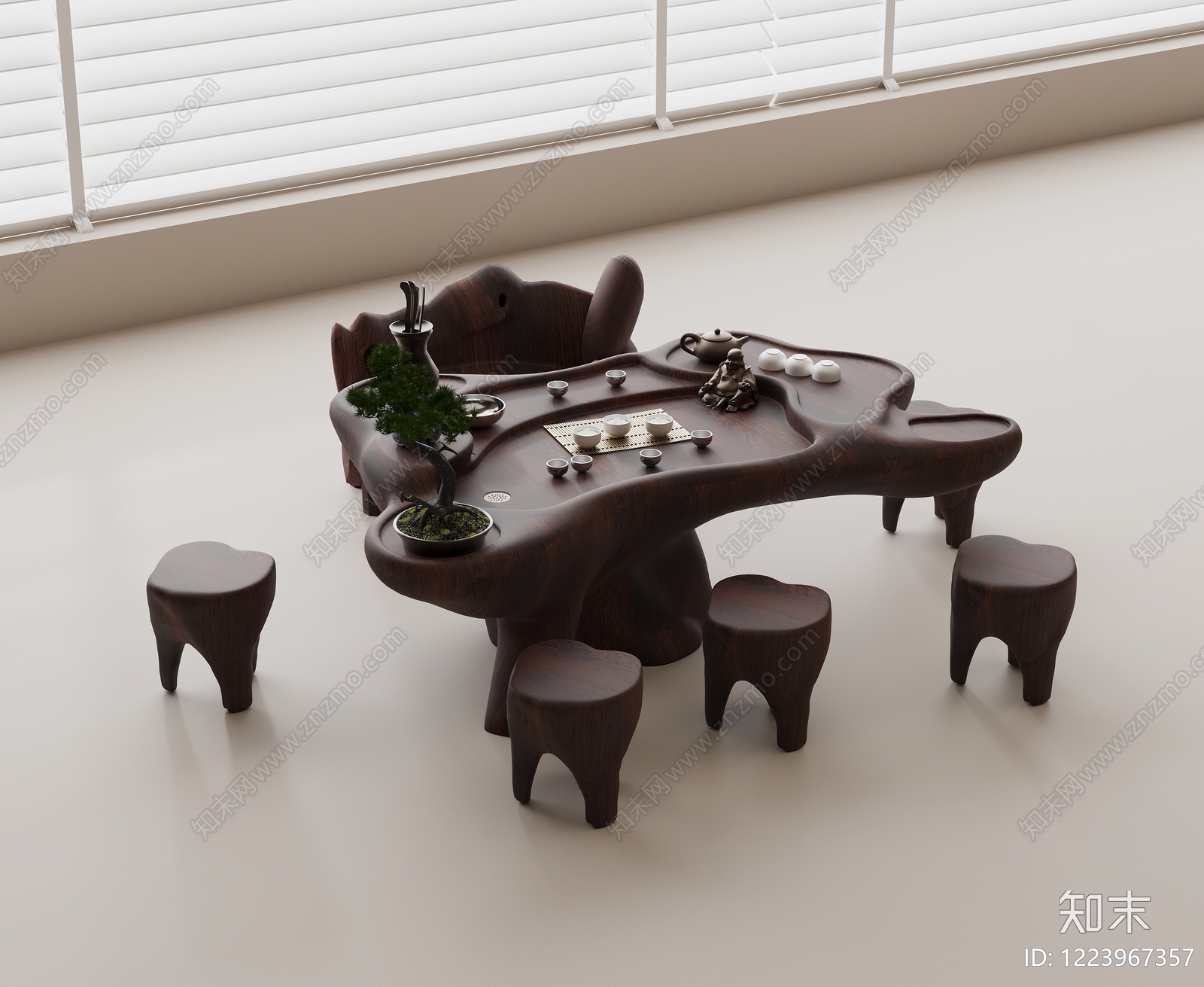 中式茶桌椅3D模型下载【ID:1223967357】