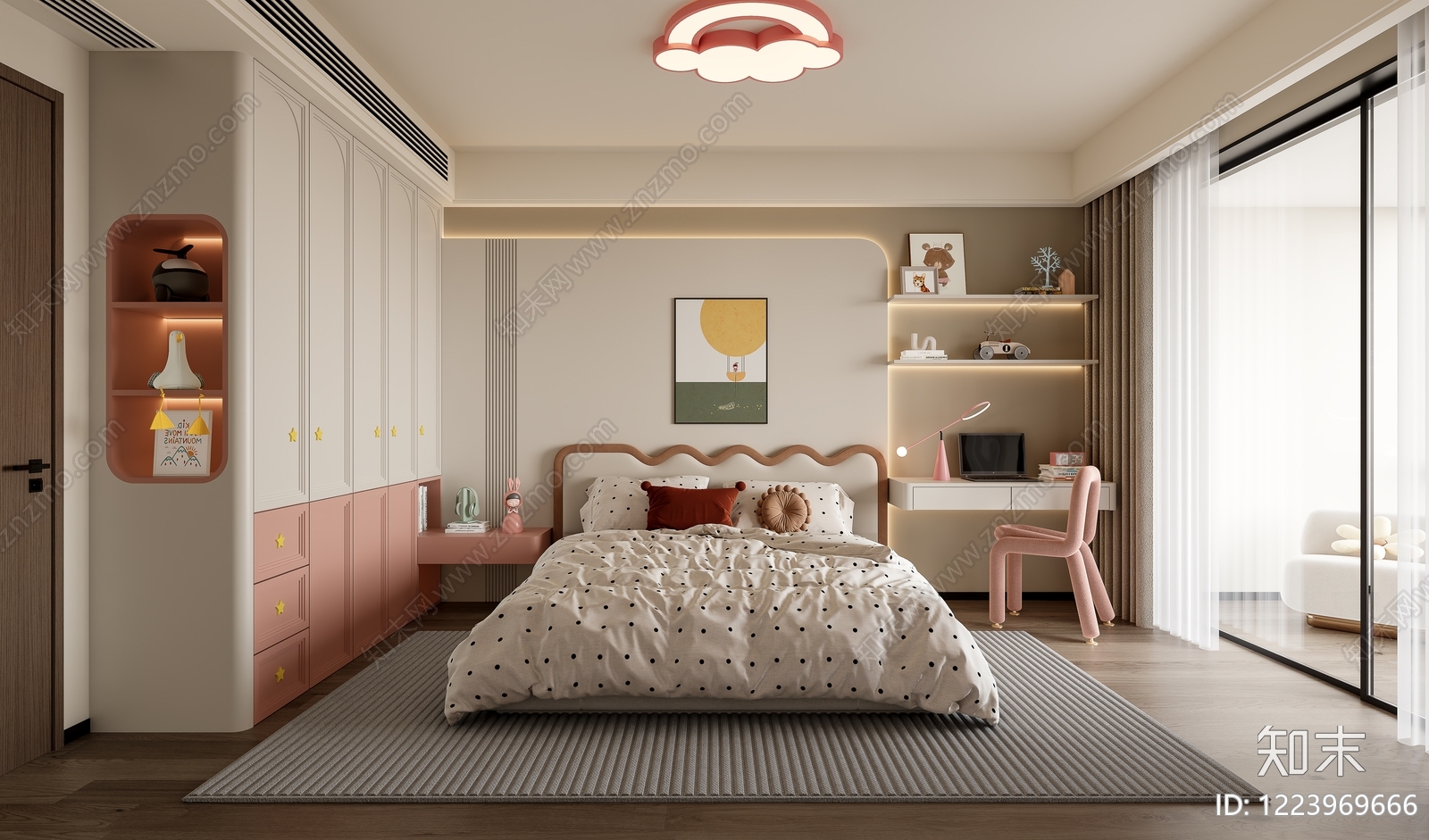 奶油风家居卧室3D模型下载【ID:1223969666】