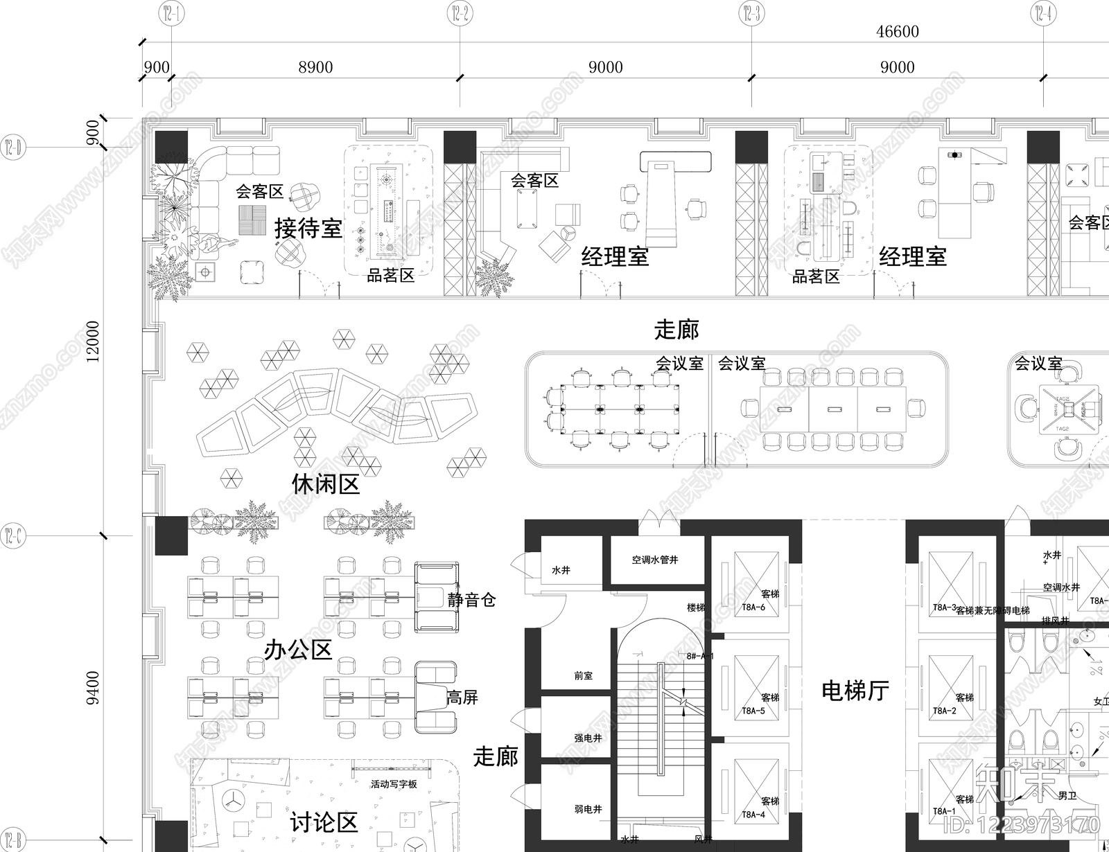 整体办公空间cad施工图下载【ID:1223973170】